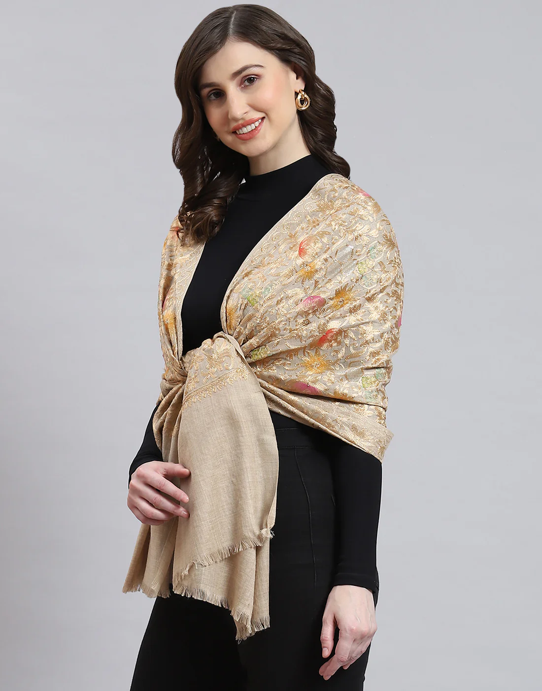 Women Brown Self Design Stole - Image 4