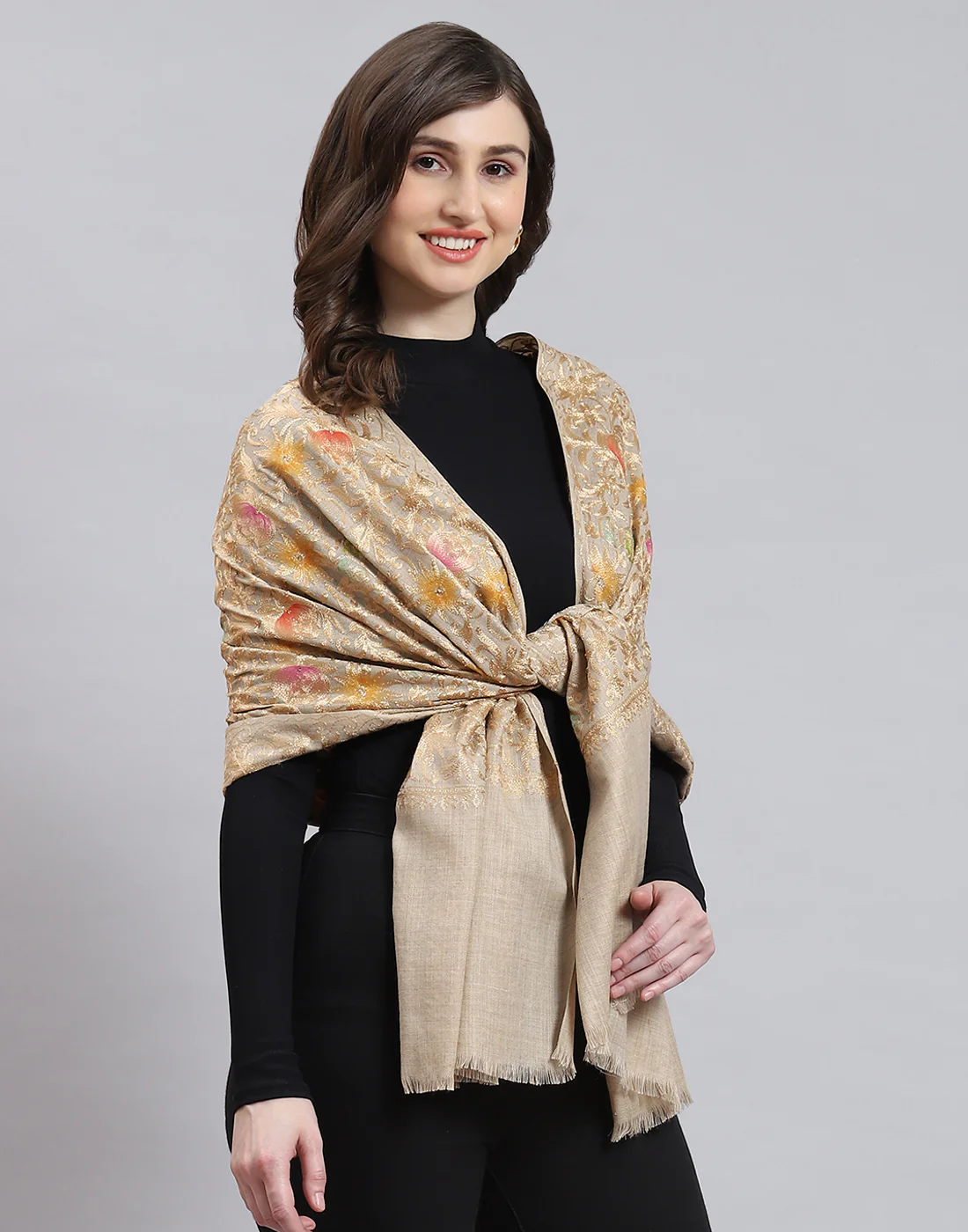 Women Brown Self Design Stole - Image 5