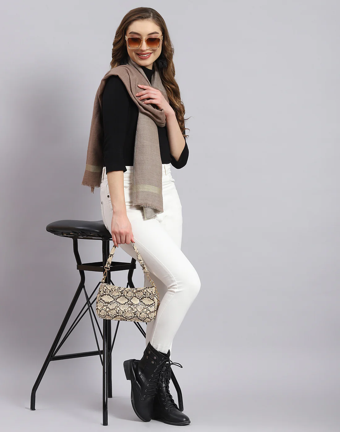 Women Brown Self Design Stole - Image 2