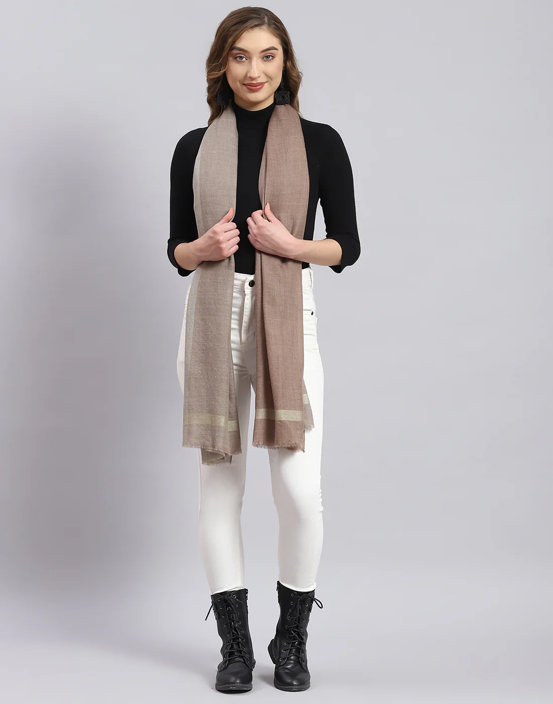 Women Brown Self Design Stole - Image 3