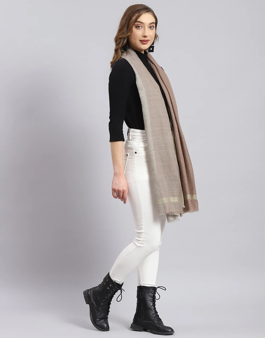 Women Brown Self Design Stole - Image 5