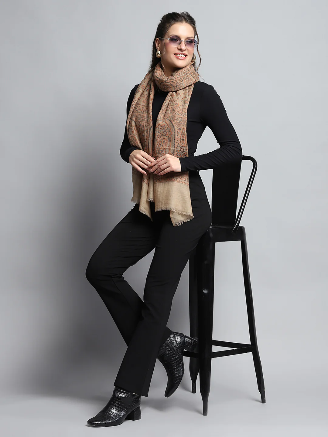 Women Brown Self Design Stole - Image 2