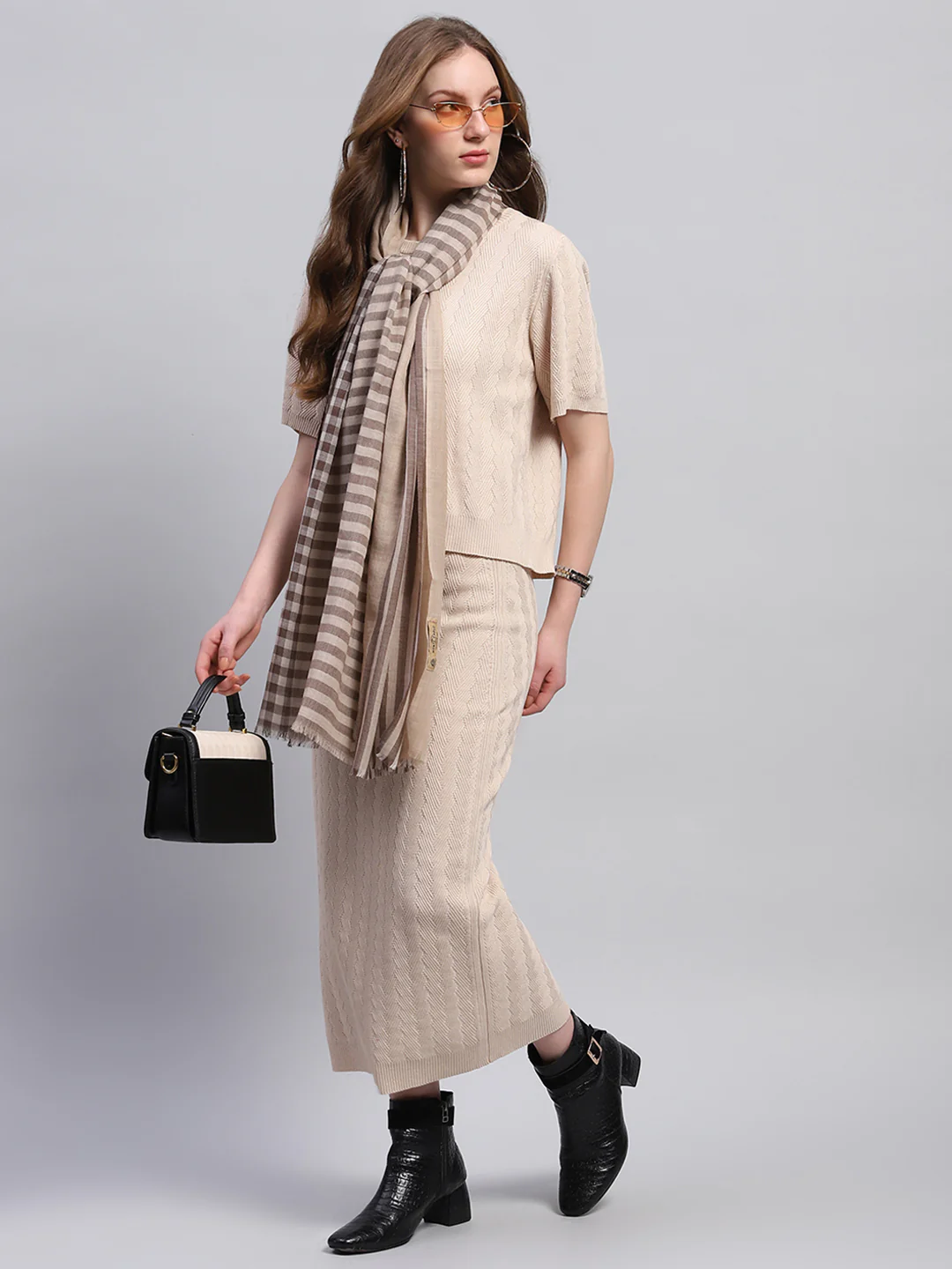 Women Brown Self Design Stole - Image 2