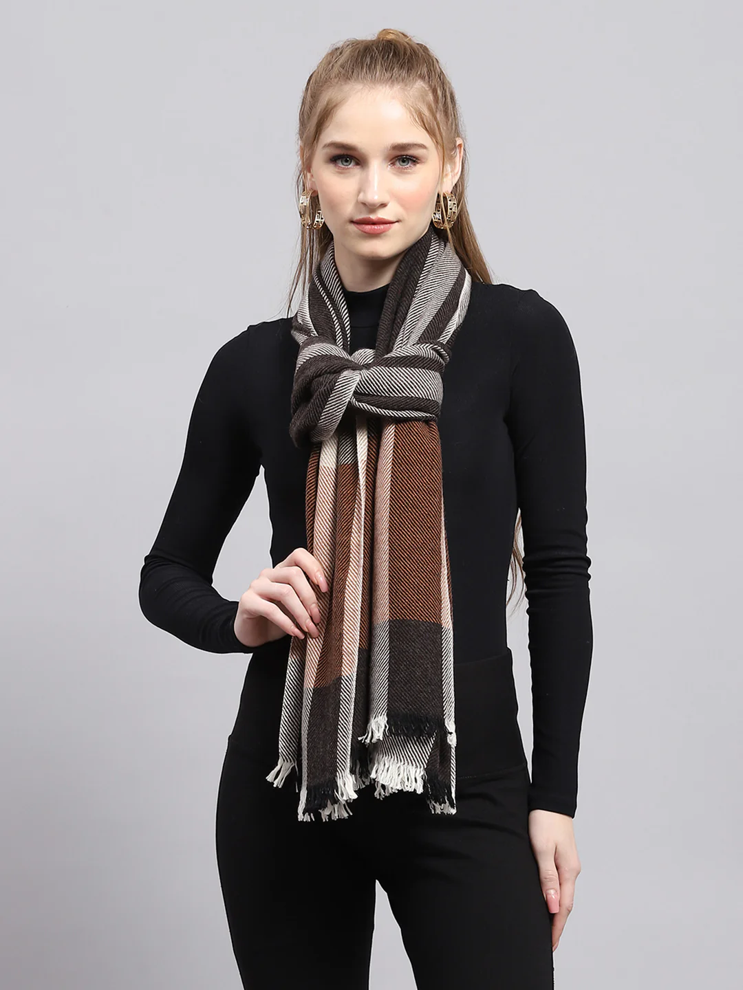 Women Brown Self Design Stole - Image 3