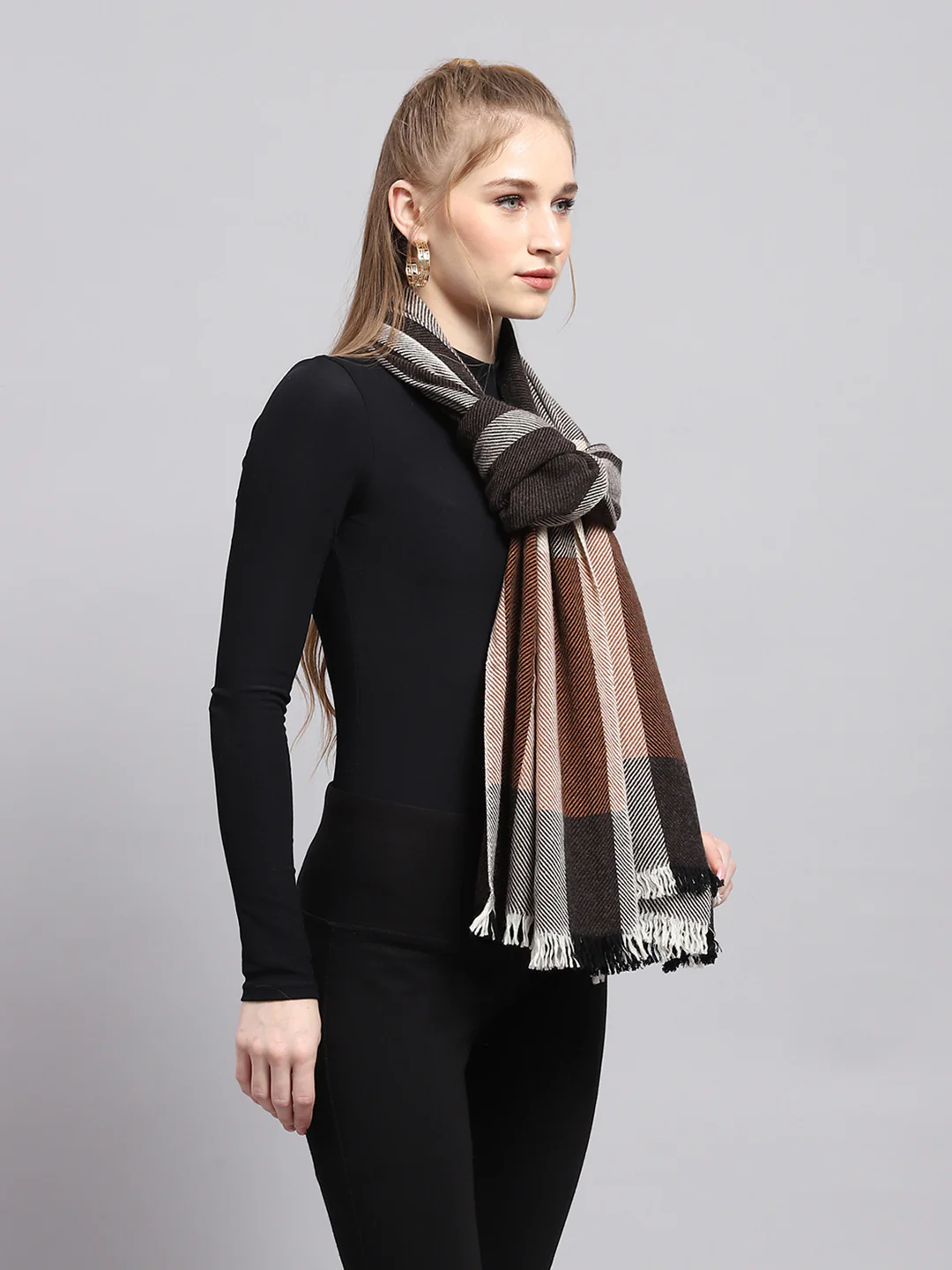 Women Brown Self Design Stole - Image 5
