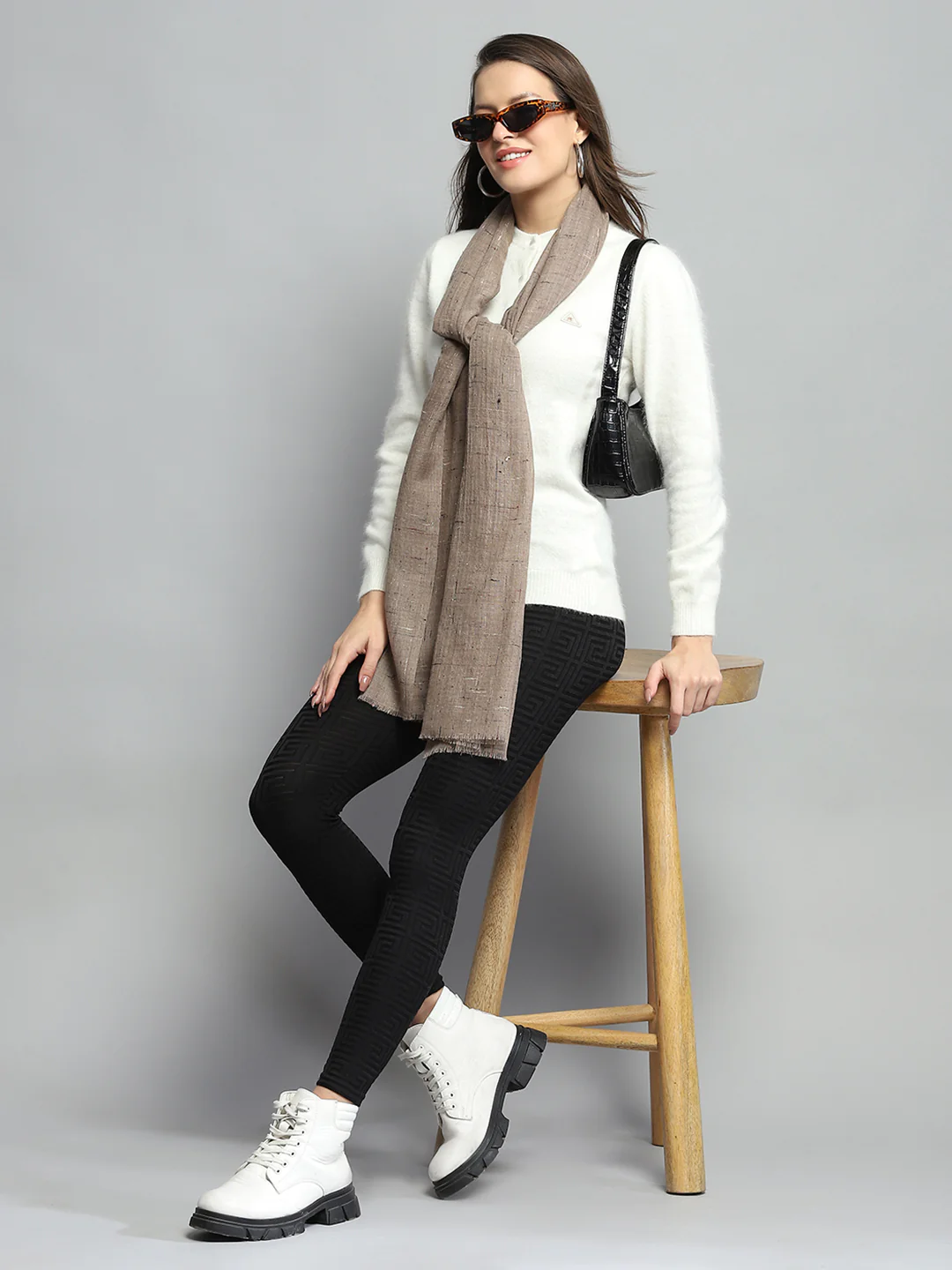 Women Brown Self Design Stole - Image 2