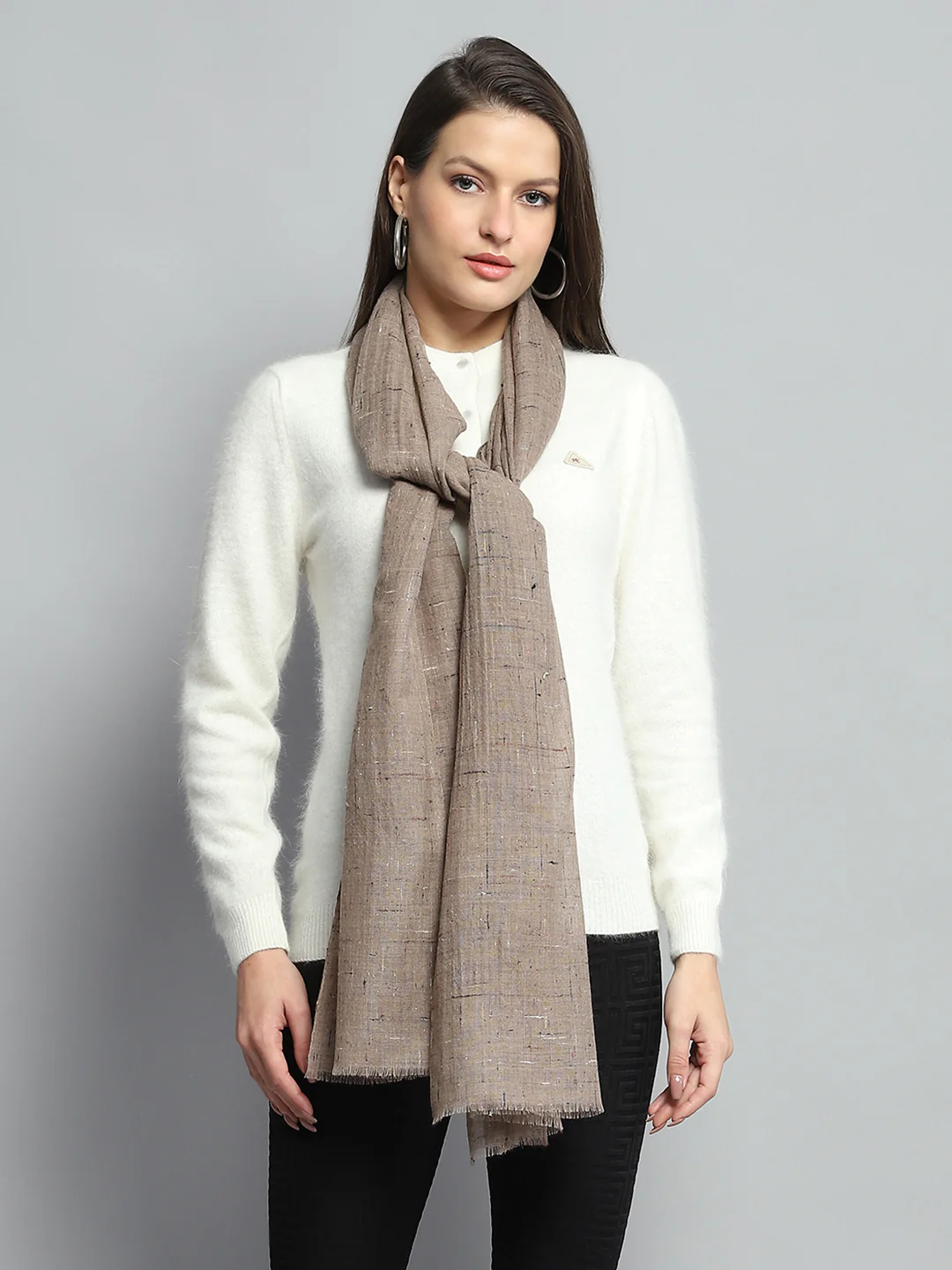 Women Brown Self Design Stole - Image 3