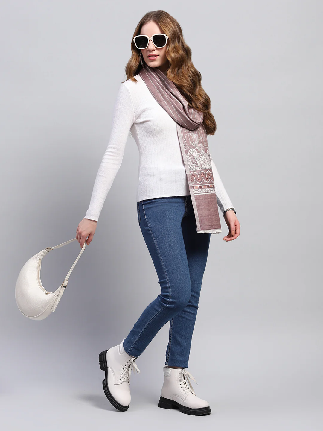 Women Brown Self Design Stole - Image 2