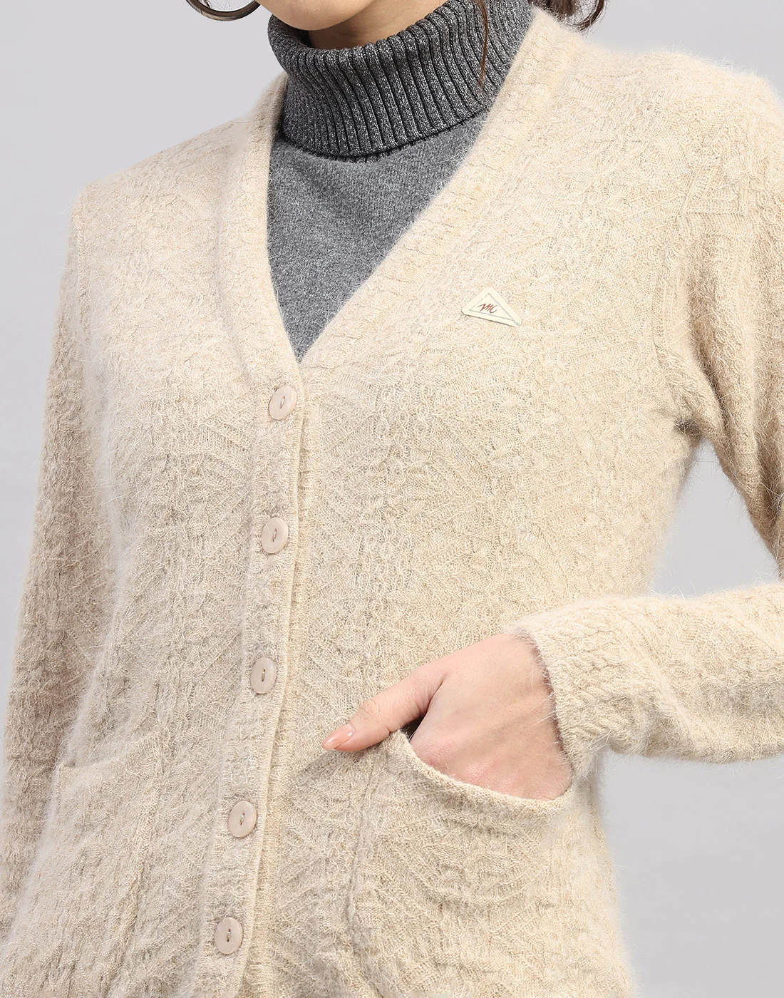 Women Brown Self Design V Neck Full Sleeve Cardigan - Image 7