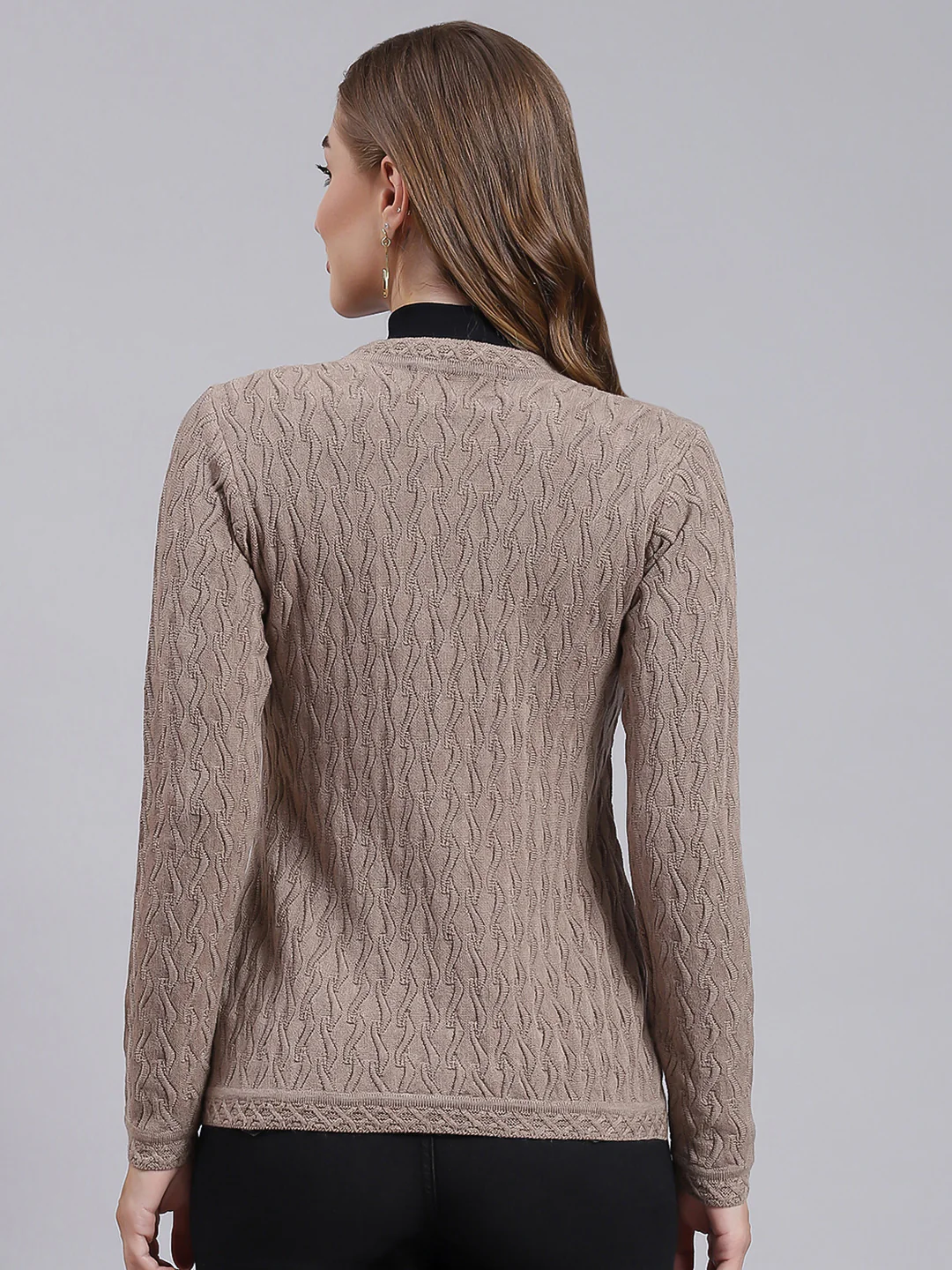 Women Brown Self Design Wool blend Cardigan - Image 4