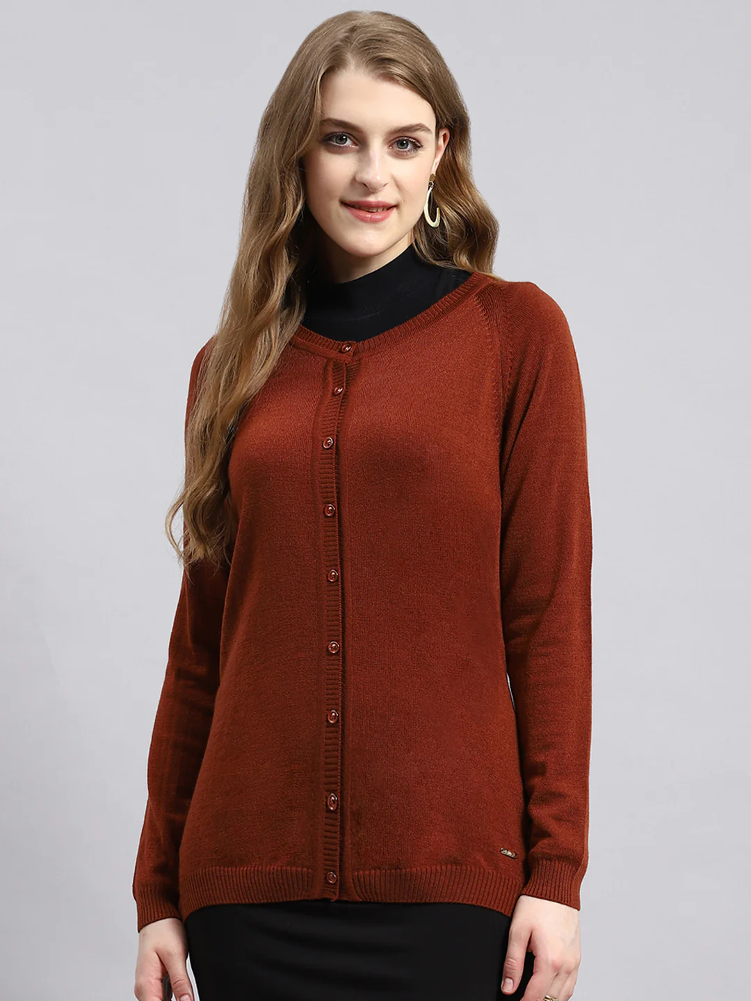 Women Brown Solid Cardigan - Image 2
