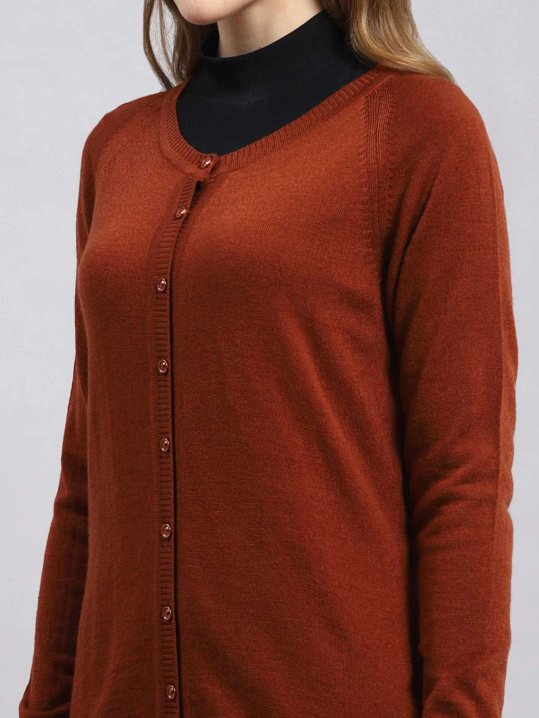 Women Brown Solid Cardigan - Image 6