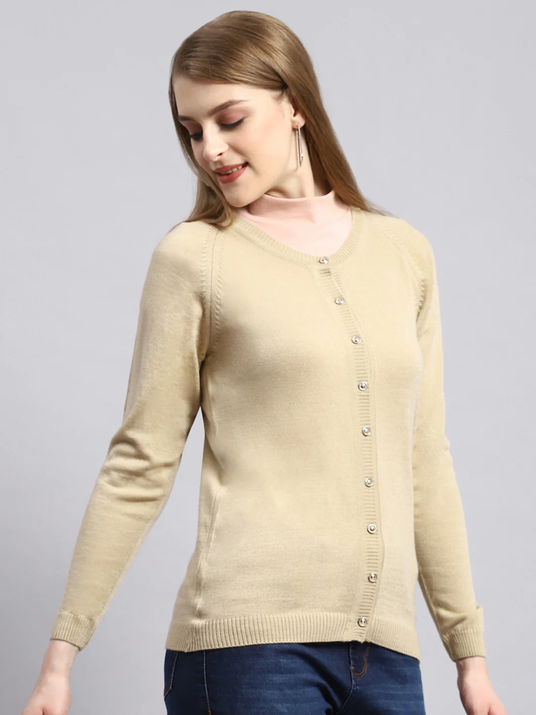 Women Brown Solid Cardigan - Image 3