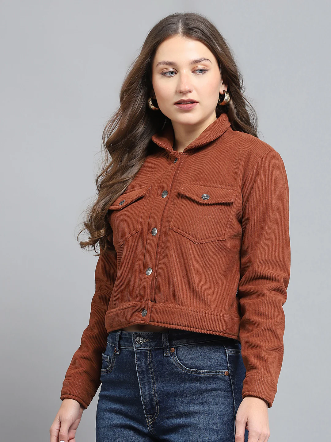 Rock.it Women Brown Solid Collar Full Sleeve Jacket - Image 3