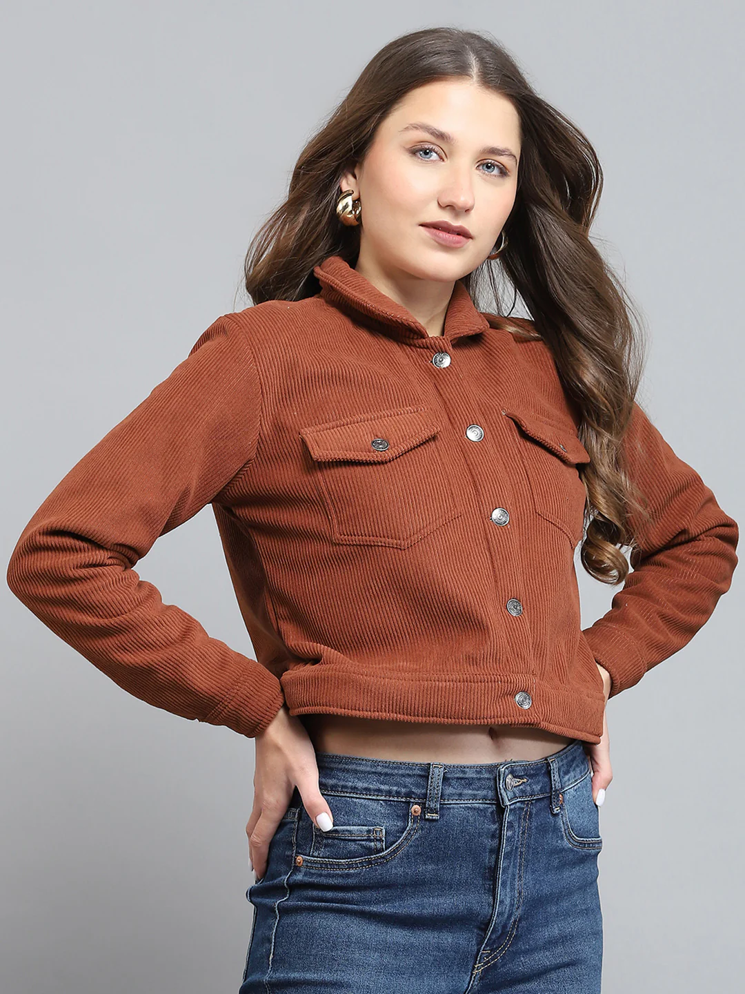 Rock.it Women Brown Solid Collar Full Sleeve Jacket - Image 4