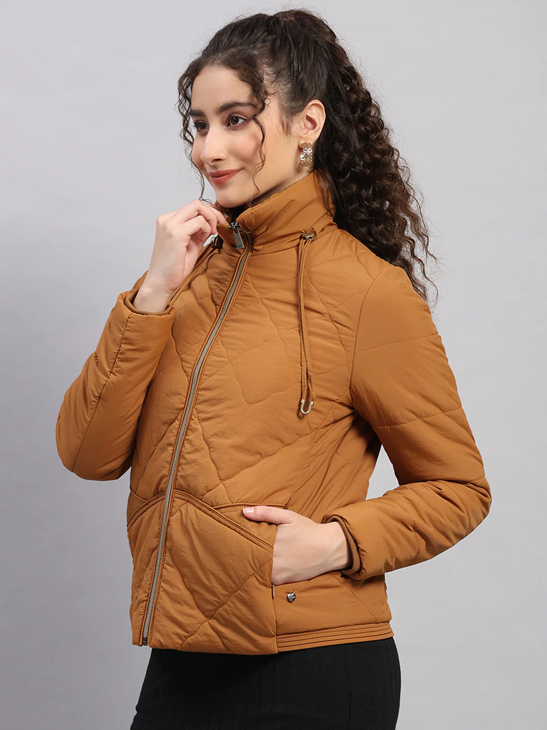 Women Brown Solid Collar Full Sleeve Jacket - Image 3