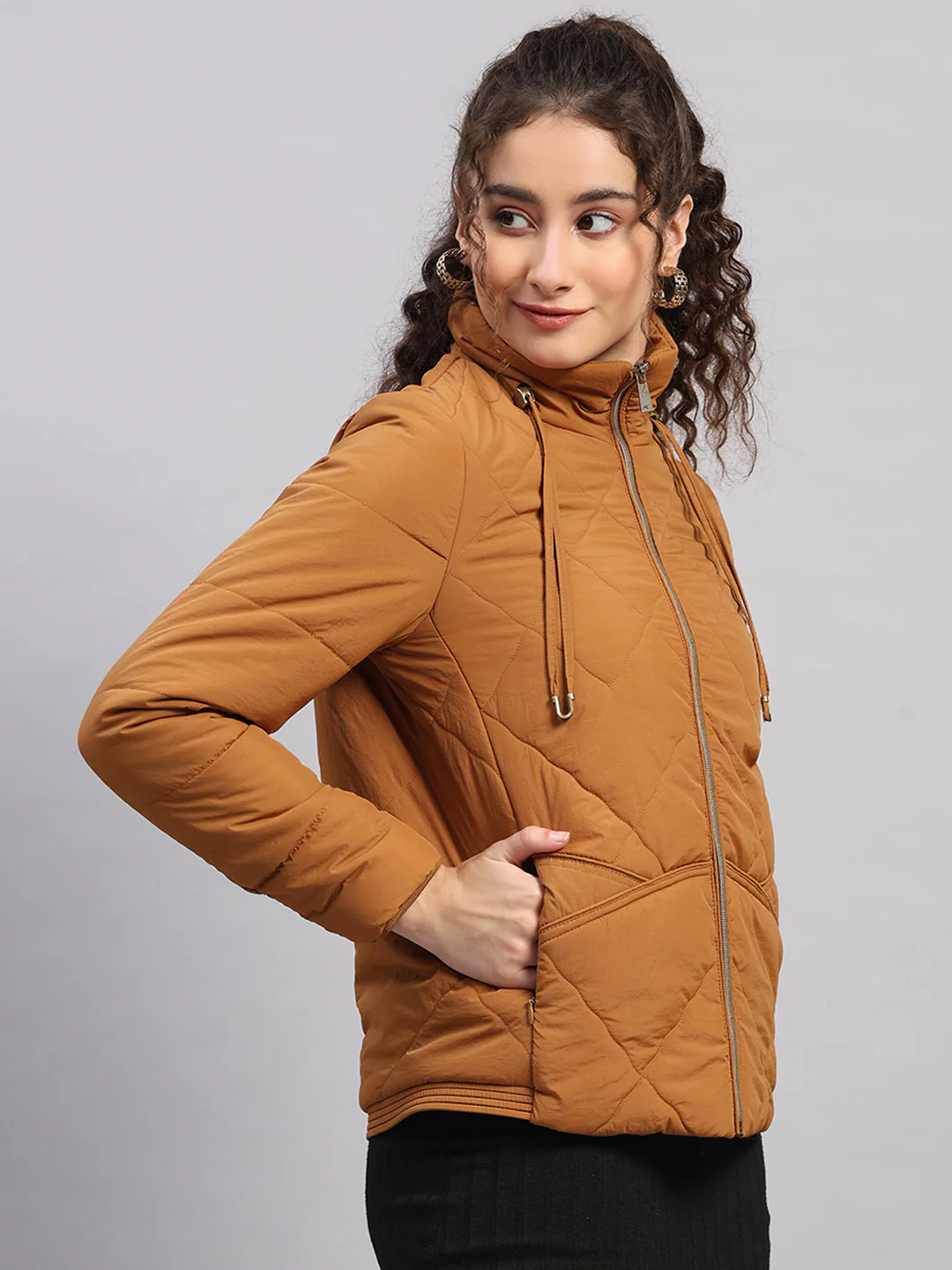 Women Brown Solid Collar Full Sleeve Jacket - Image 4