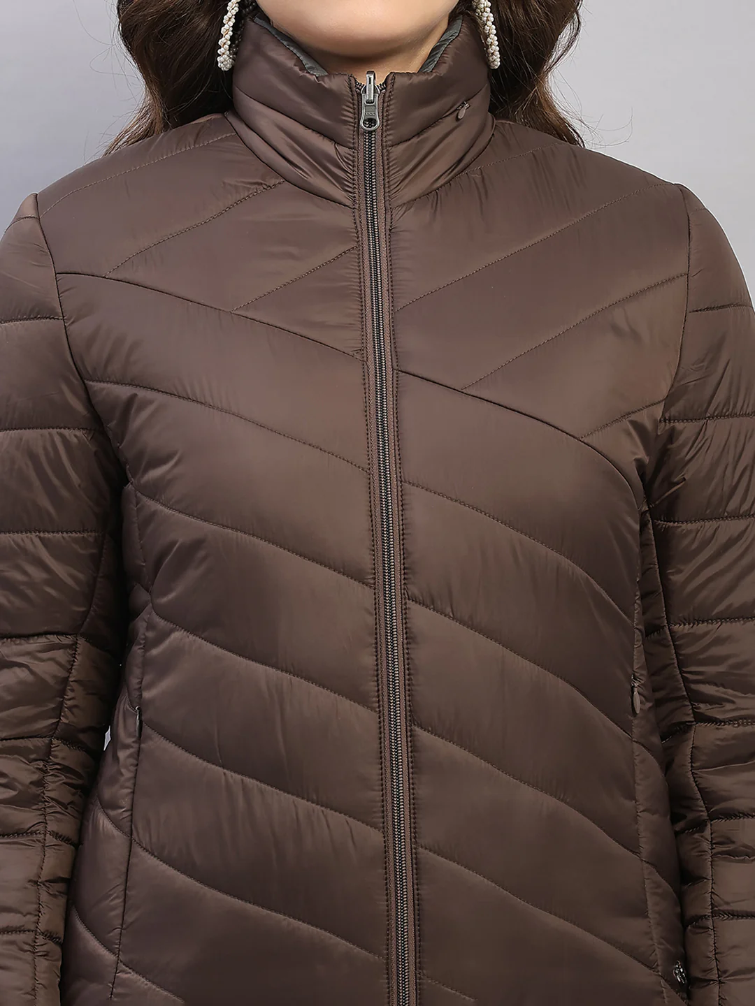 Women Brown Solid Collar Full Sleeve Reversible Jacket - Image 11
