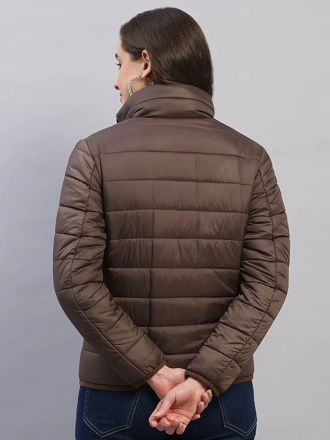 Women Brown Solid Collar Full Sleeve Reversible Jacket - Image 5