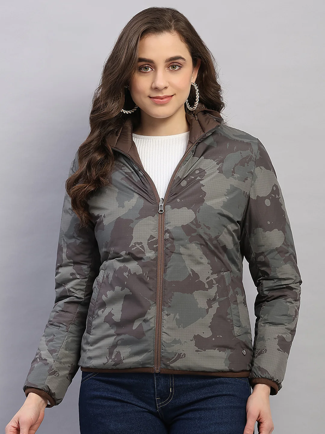 Women Brown Solid Collar Full Sleeve Reversible Jacket - Image 7