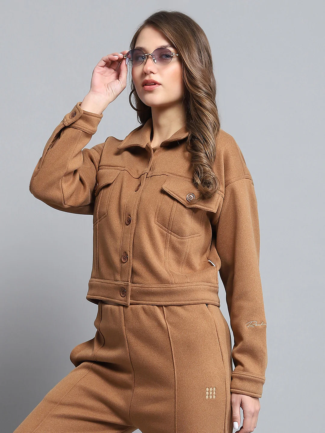 Rock.it Women Brown Solid Collar Full Sleeve Tracksuit - Image 6