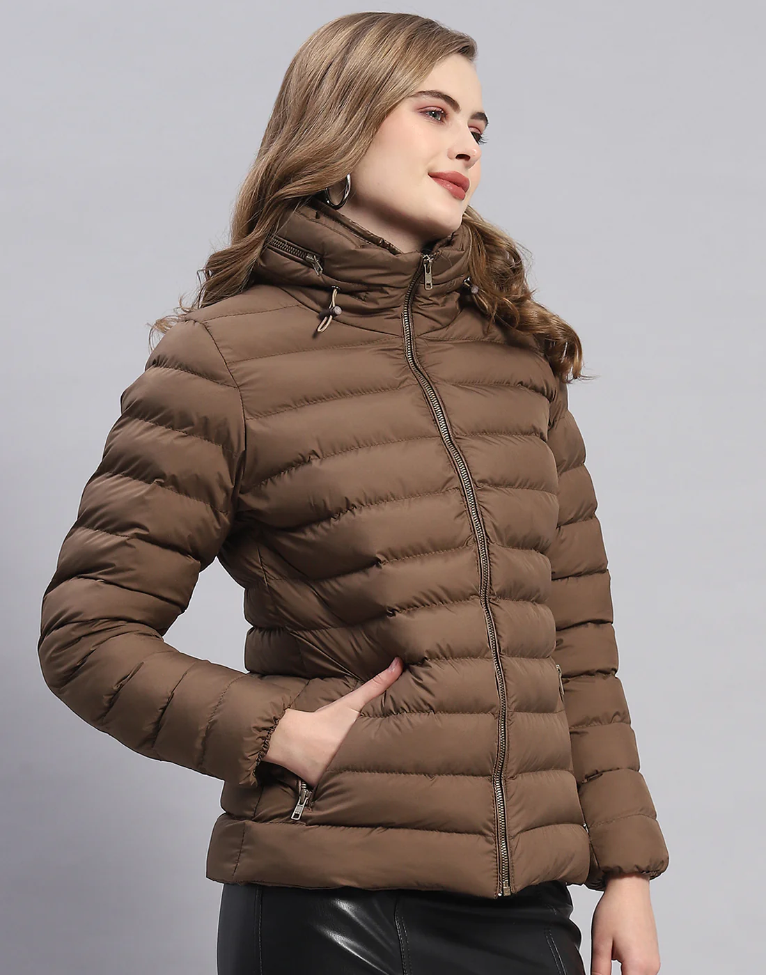 Women Brown Solid H Neck Full Sleeve Jacket - Image 4