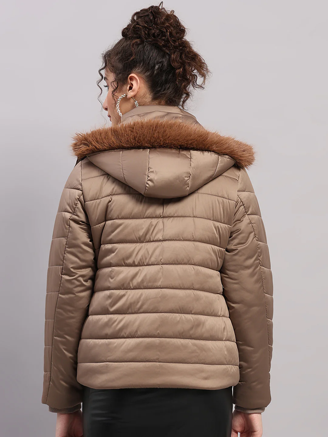 Women Brown Solid Hooded Full Sleeve Jacket - Image 5