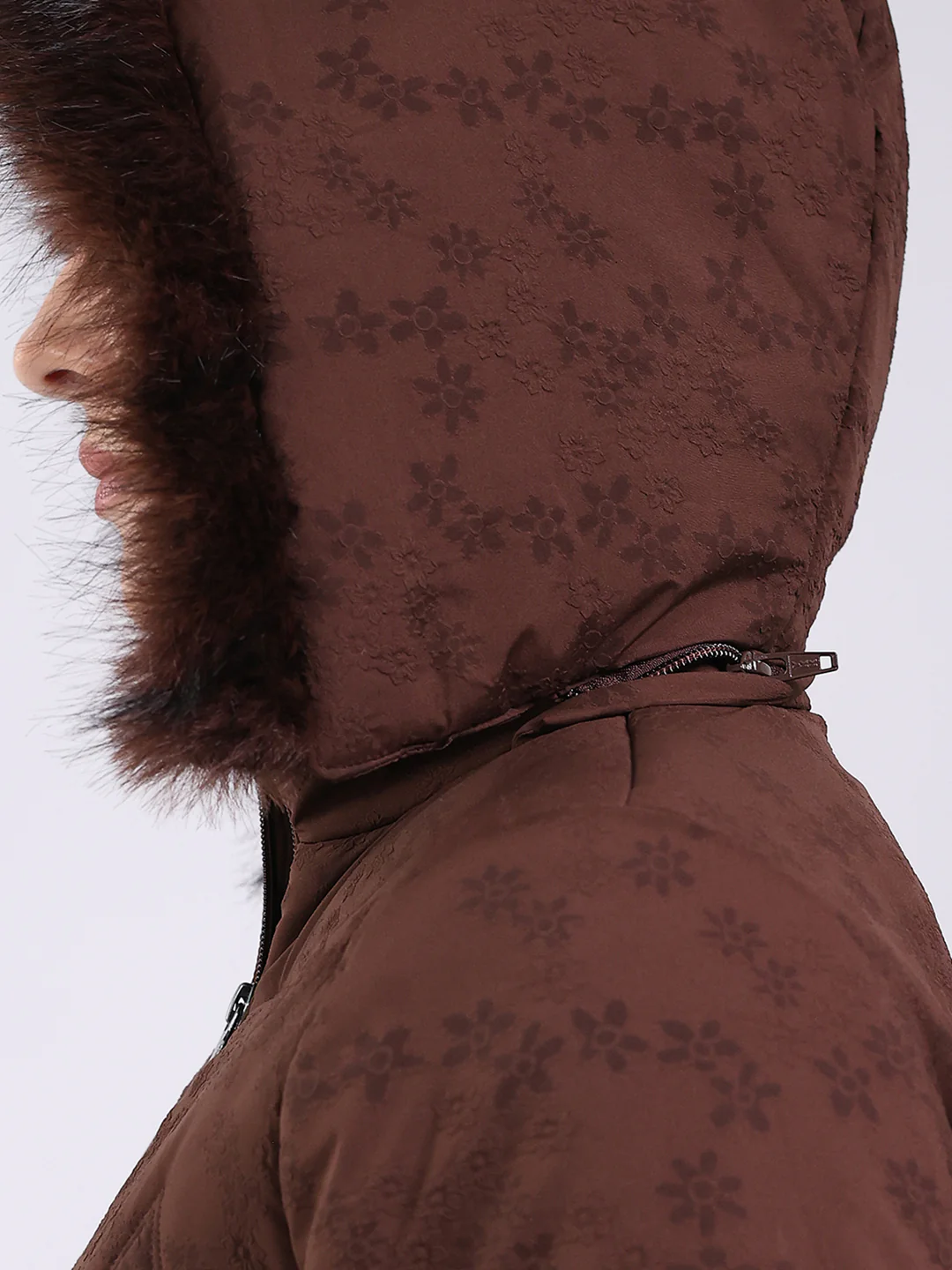 Women Brown Solid Hooded Full Sleeve Jacket - Image 7