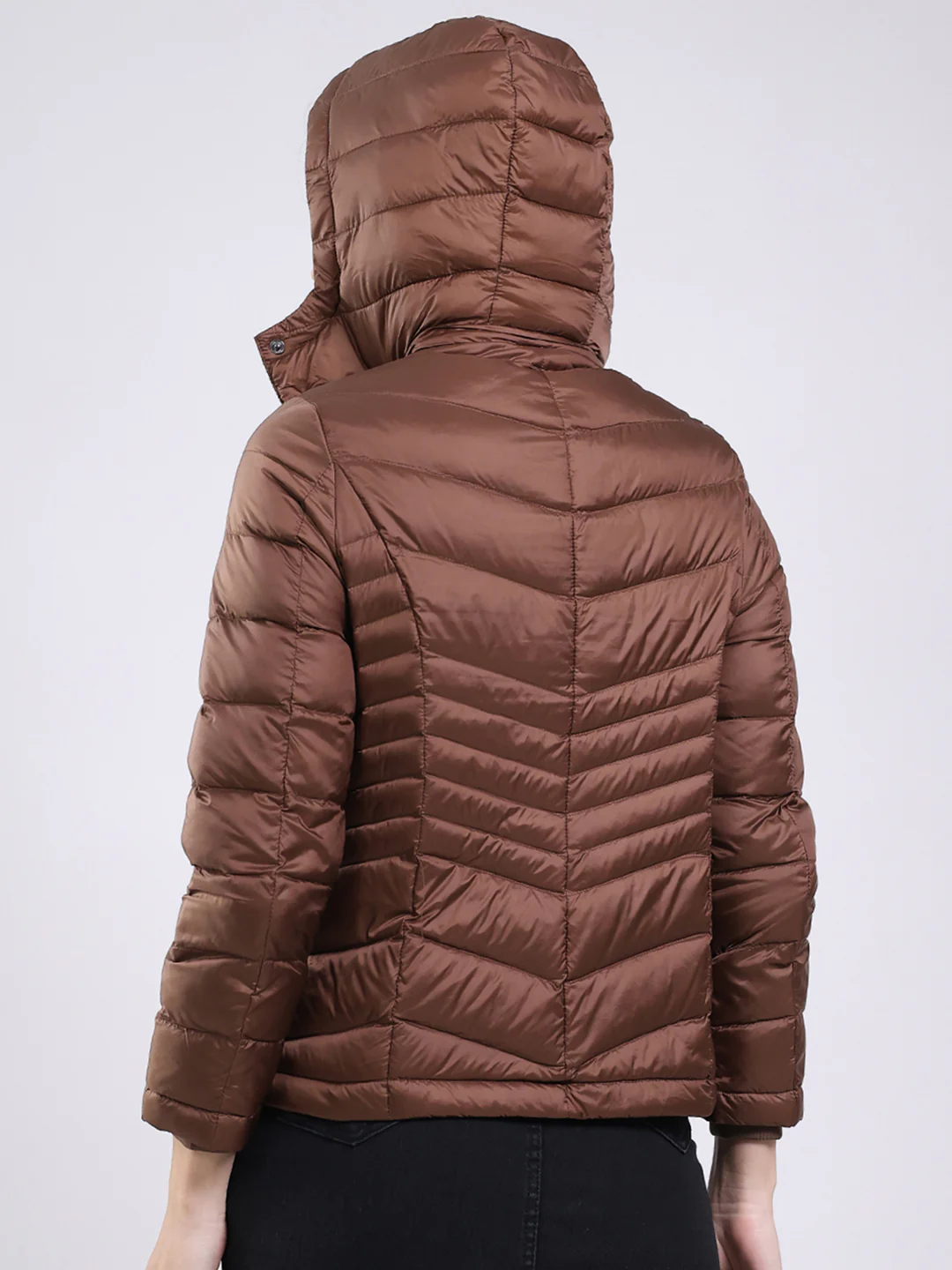 Women Brown Solid Hooded Full Sleeve Jacket - Image 6