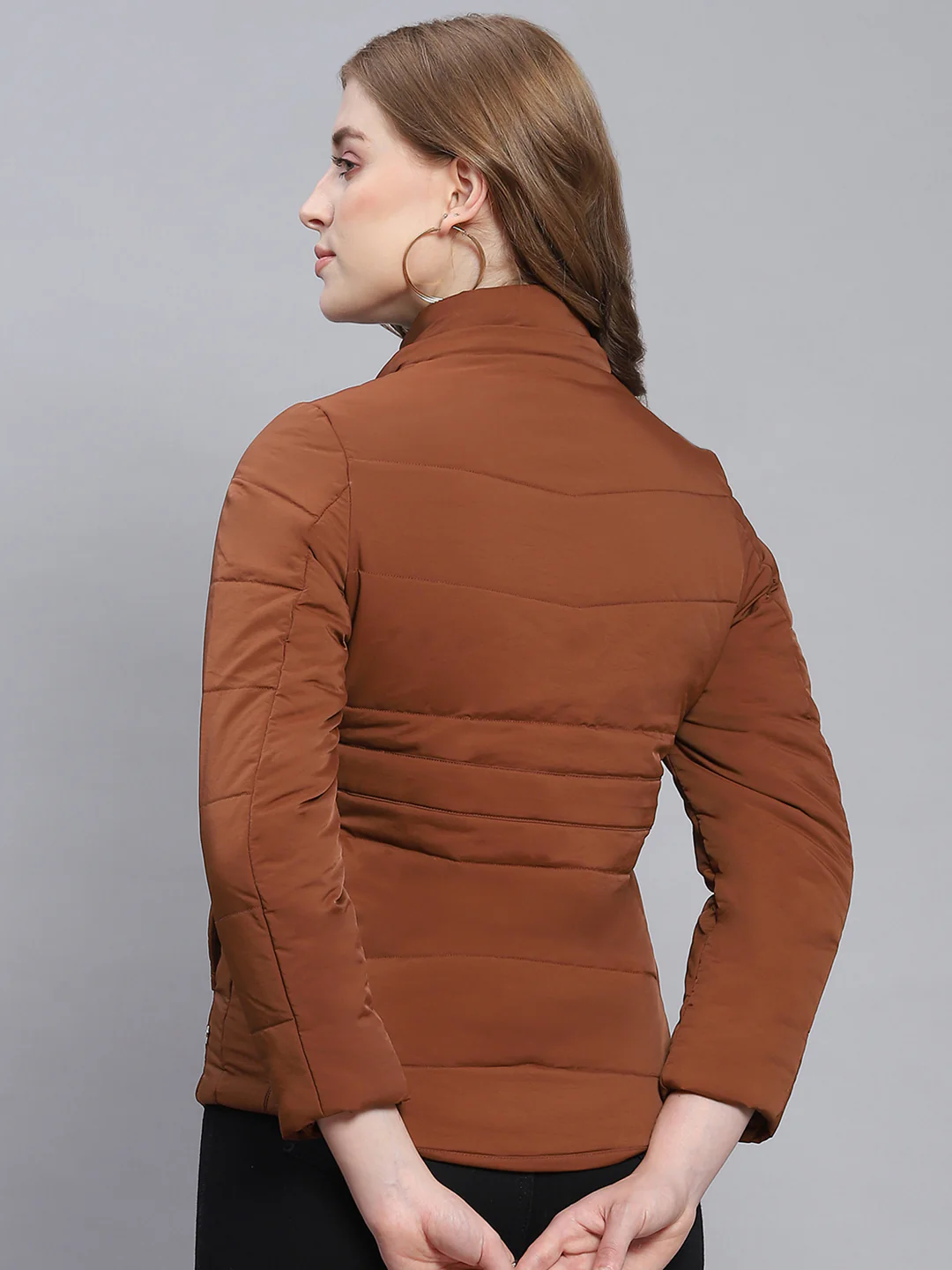 Women Brown Solid Hooded Full Sleeve Jackets - Image 5