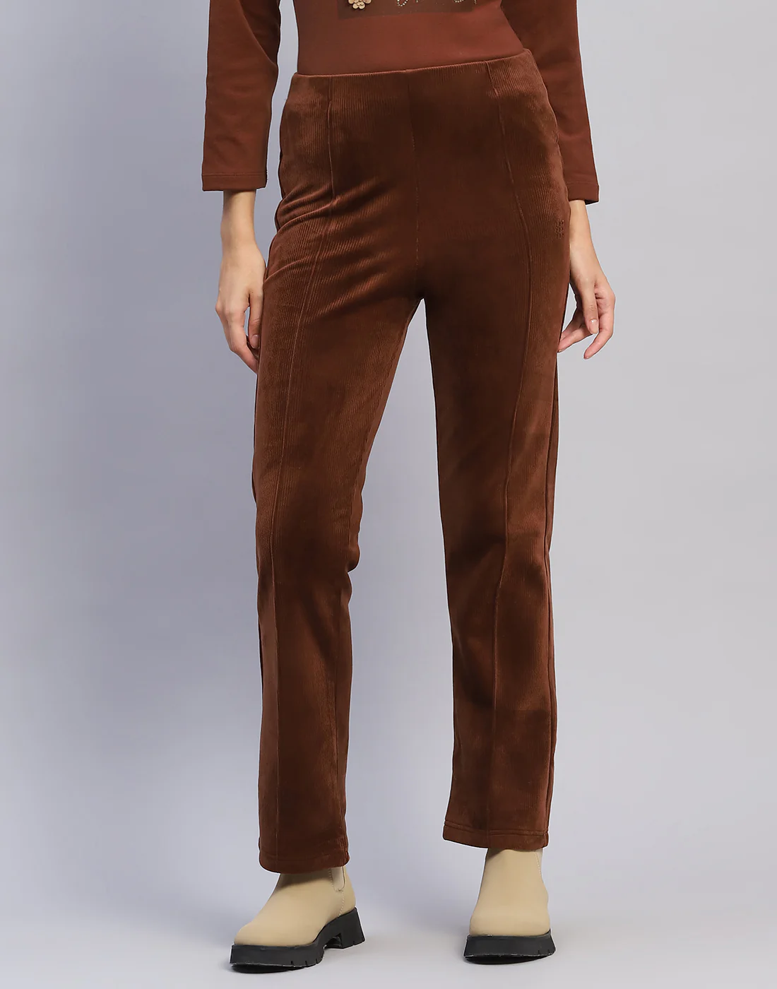 Rock.it Women Brown Solid Regular Fit Winter Lower
