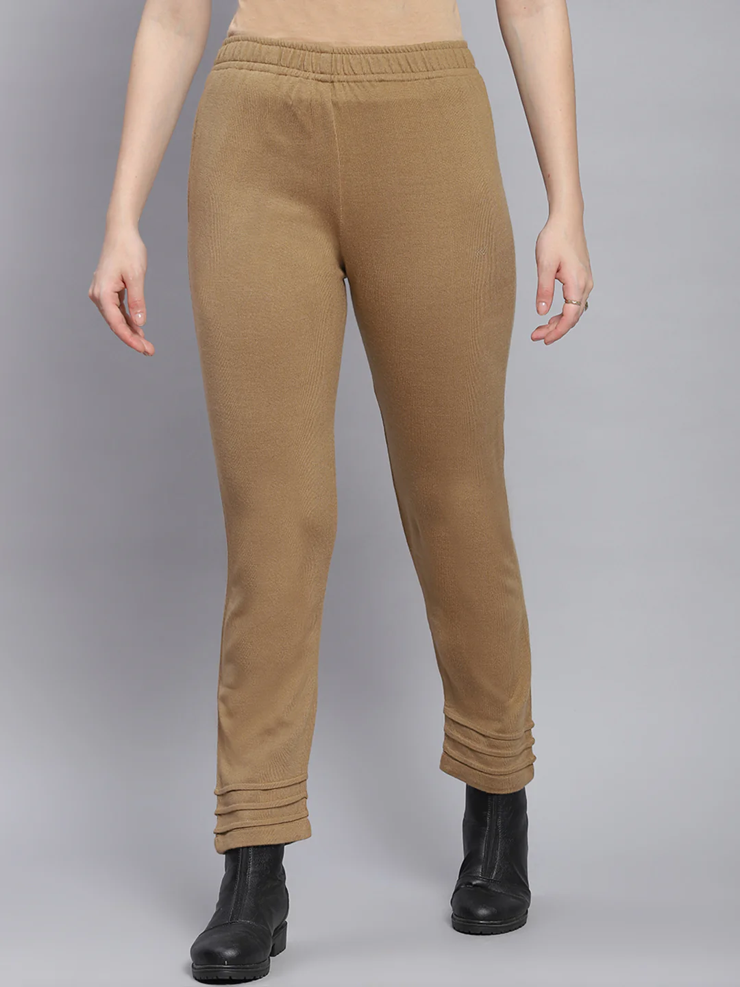 Women Brown Solid Regular Fit Winter Lowers - Image 2
