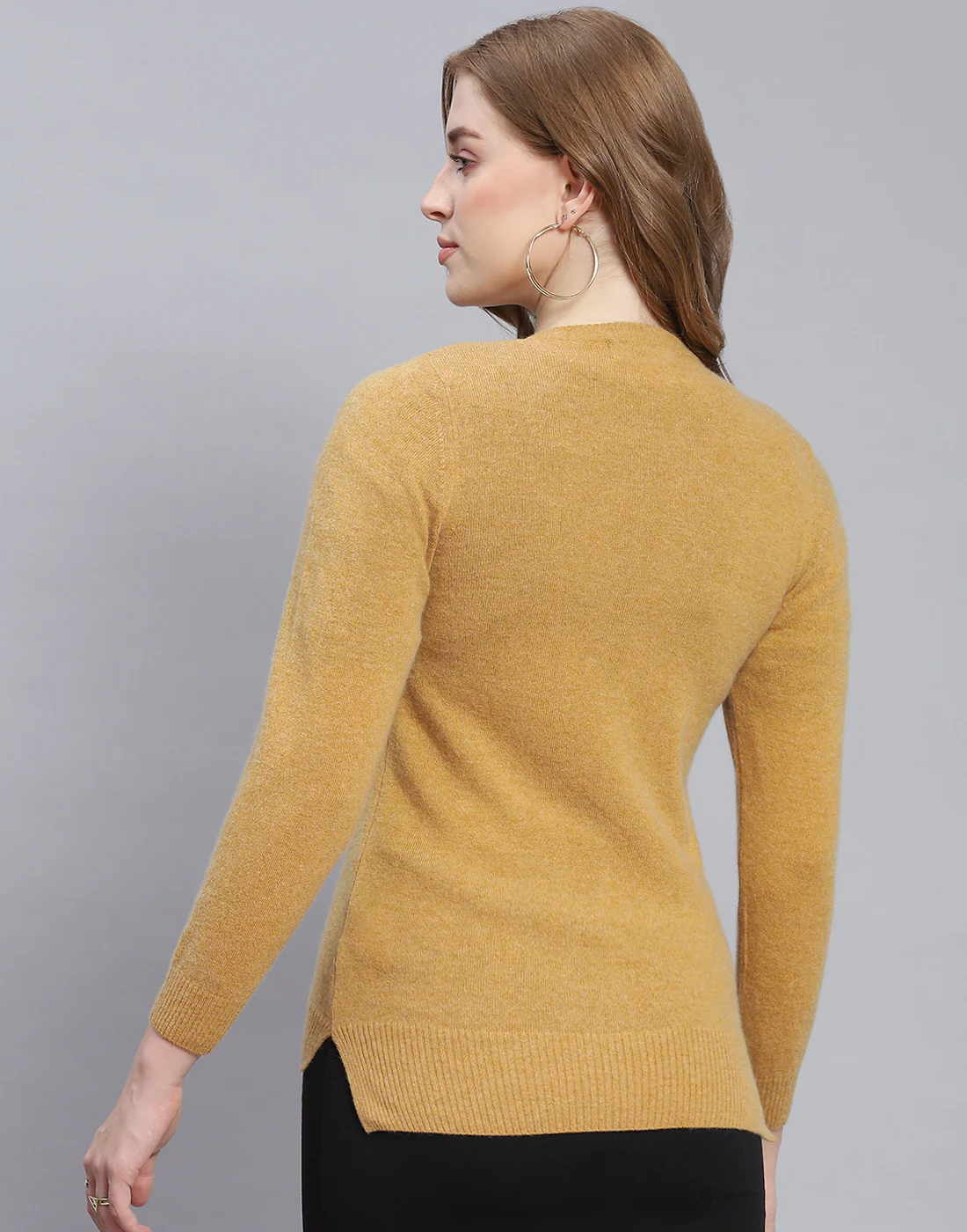 Women Brown Solid Round Neck Full Sleeve Cardigan - Image 5