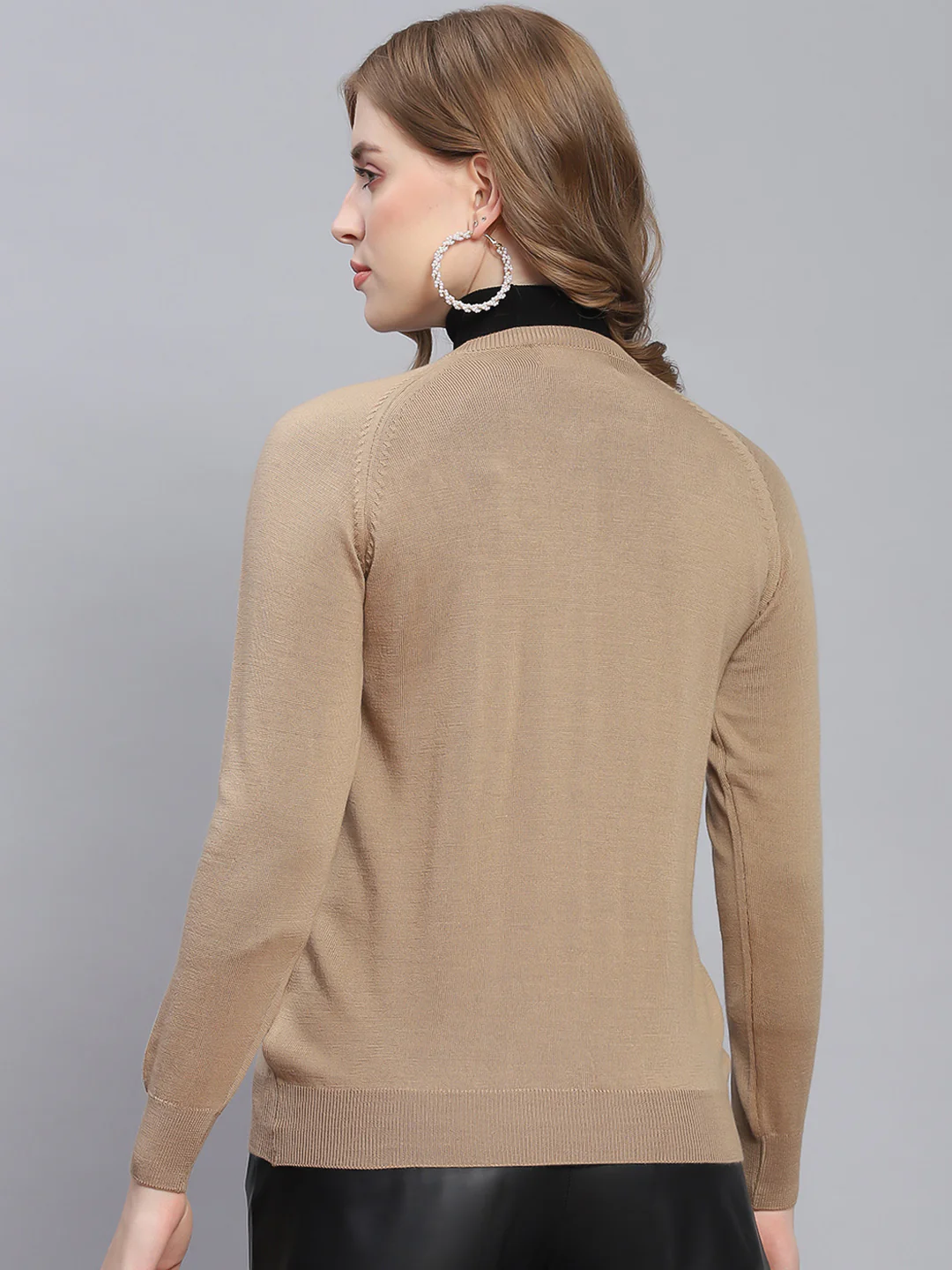 Women Brown Solid Round Neck Full Sleeve Cardigans - Image 5