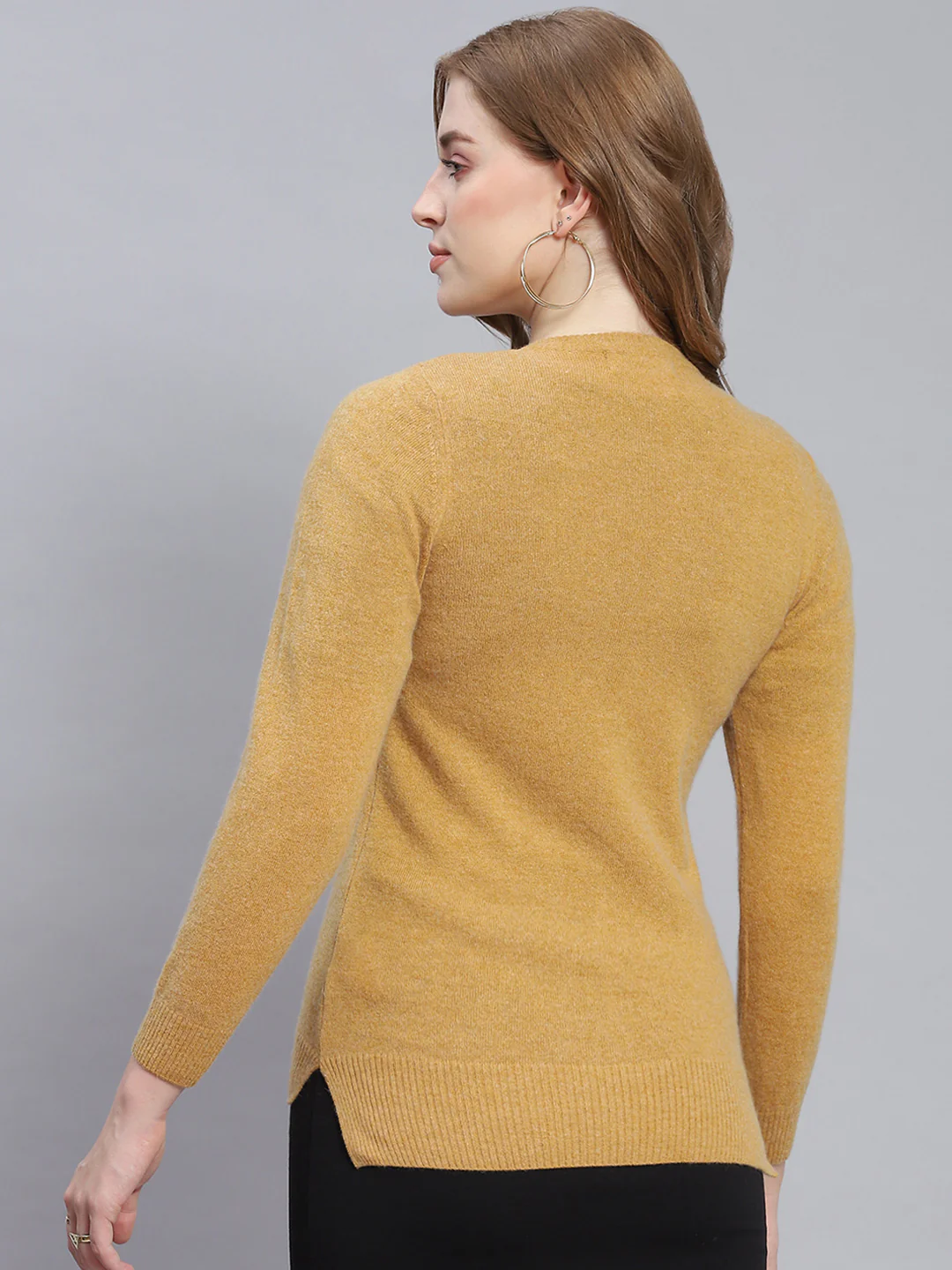 Women Brown Solid Round Neck Full Sleeve Cardigans - Image 5
