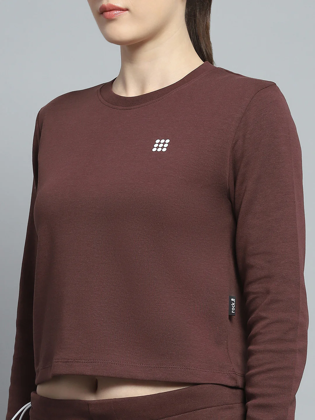 Rock.it Women Brown Solid Round Neck Full Sleeve Tracksuit - Image 8