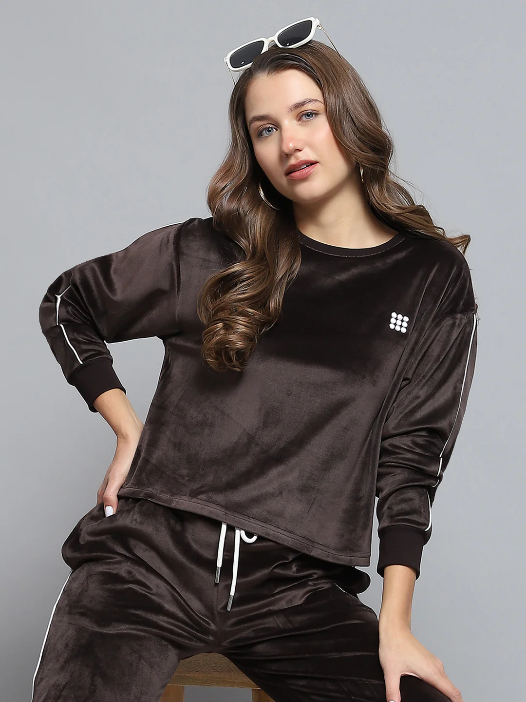 Rock.it Women Brown Solid Round Neck Full Sleeve Tracksuit - Image 6