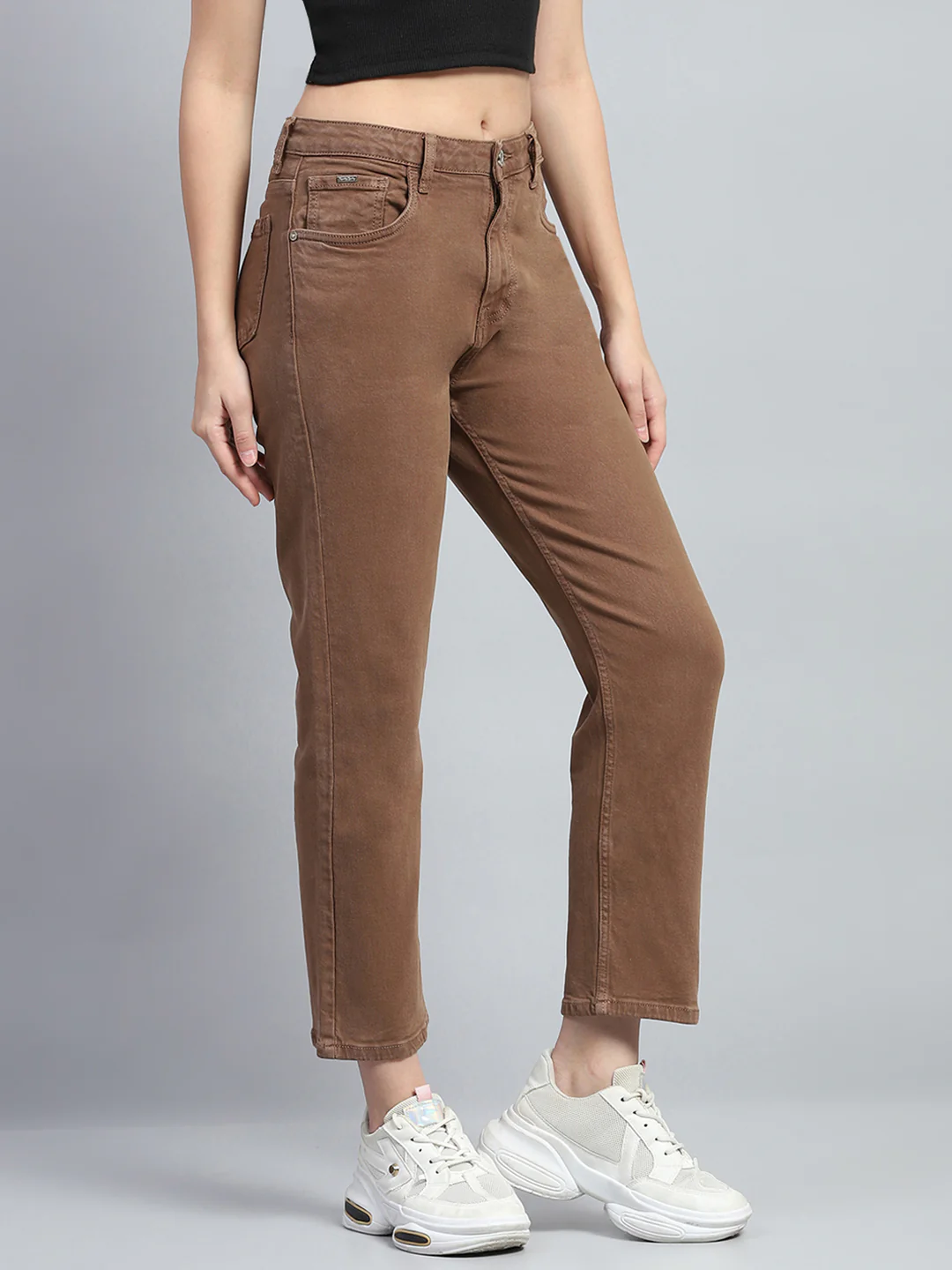 Women Brown Solid Slim Fit Denim - Image 4
