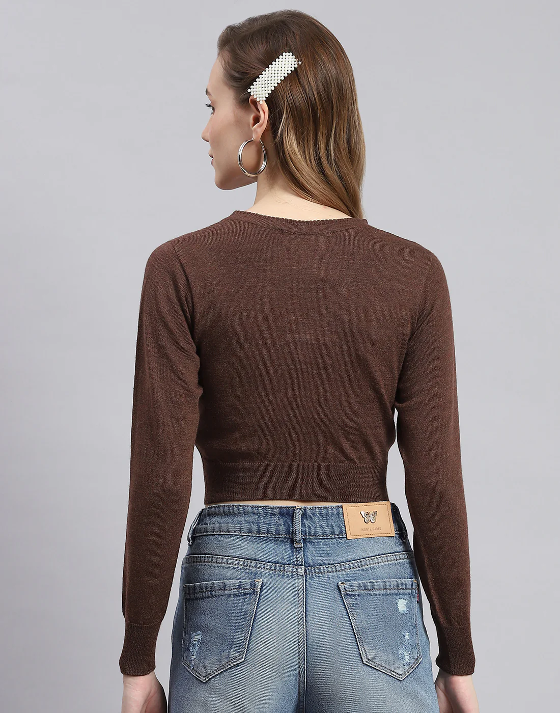 Women Brown Solid V Neck Full Sleeve Blouse - Image 4
