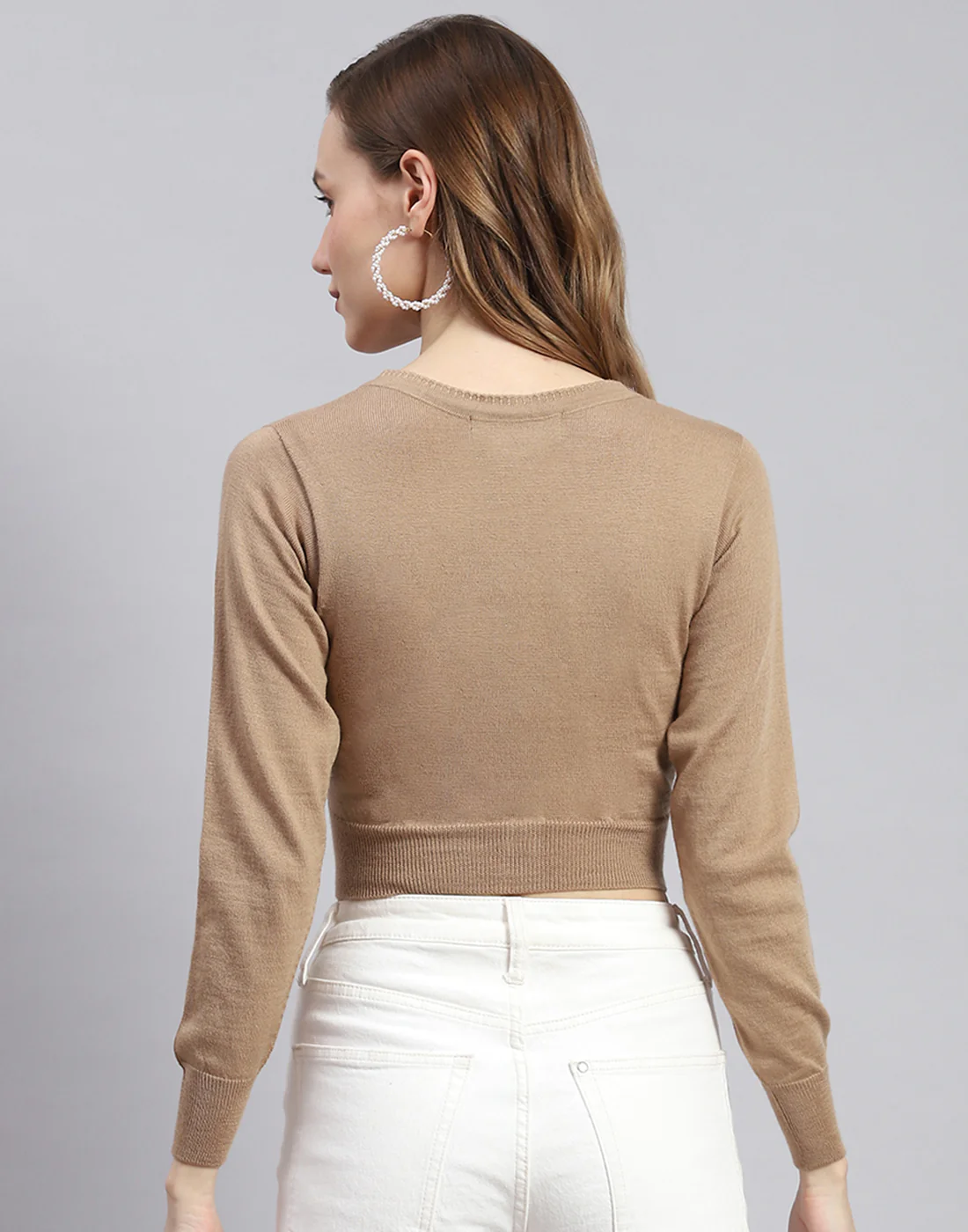 Women Brown Solid V Neck Full Sleeve Blouse - Image 5