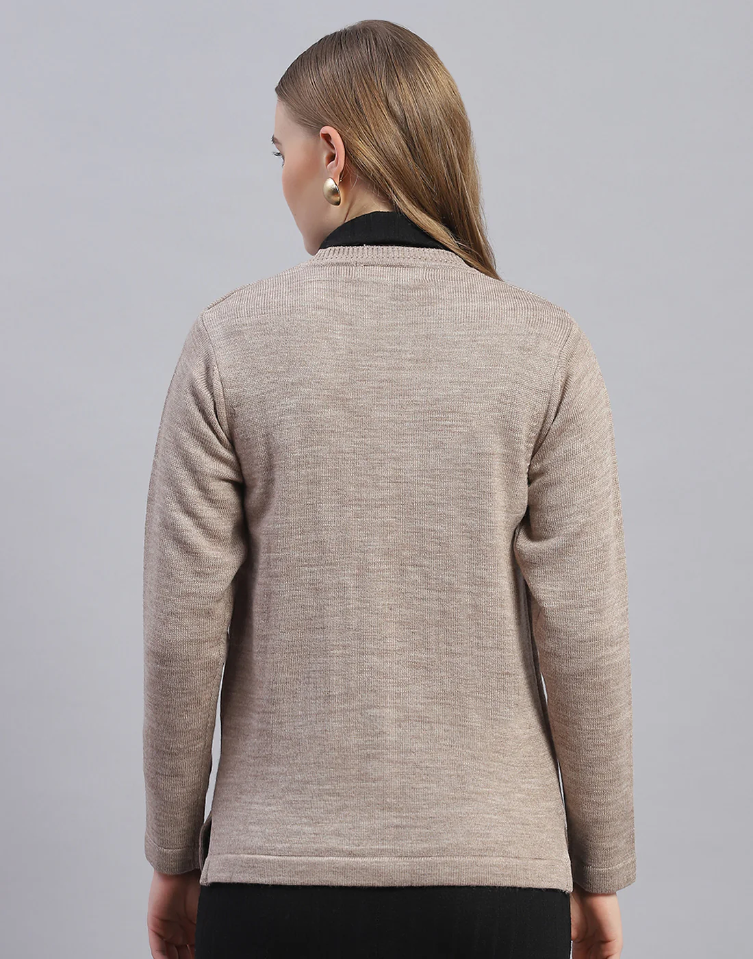 Women Brown Solid V Neck Full Sleeve Cardigan - Image 5