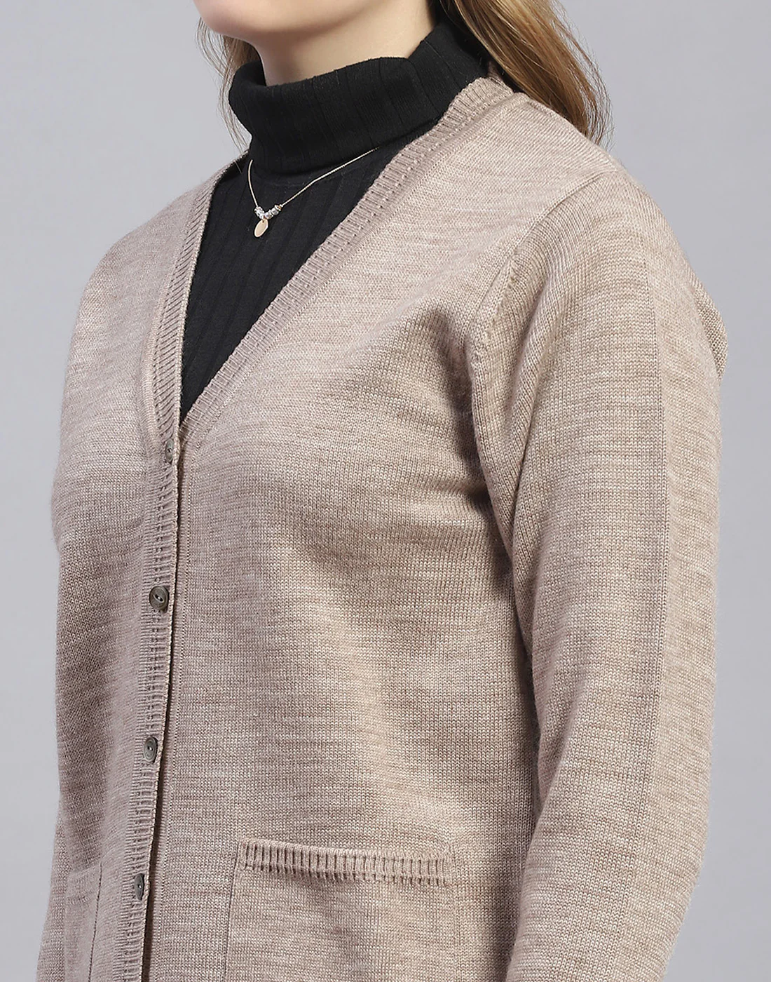 Women Brown Solid V Neck Full Sleeve Cardigan - Image 7