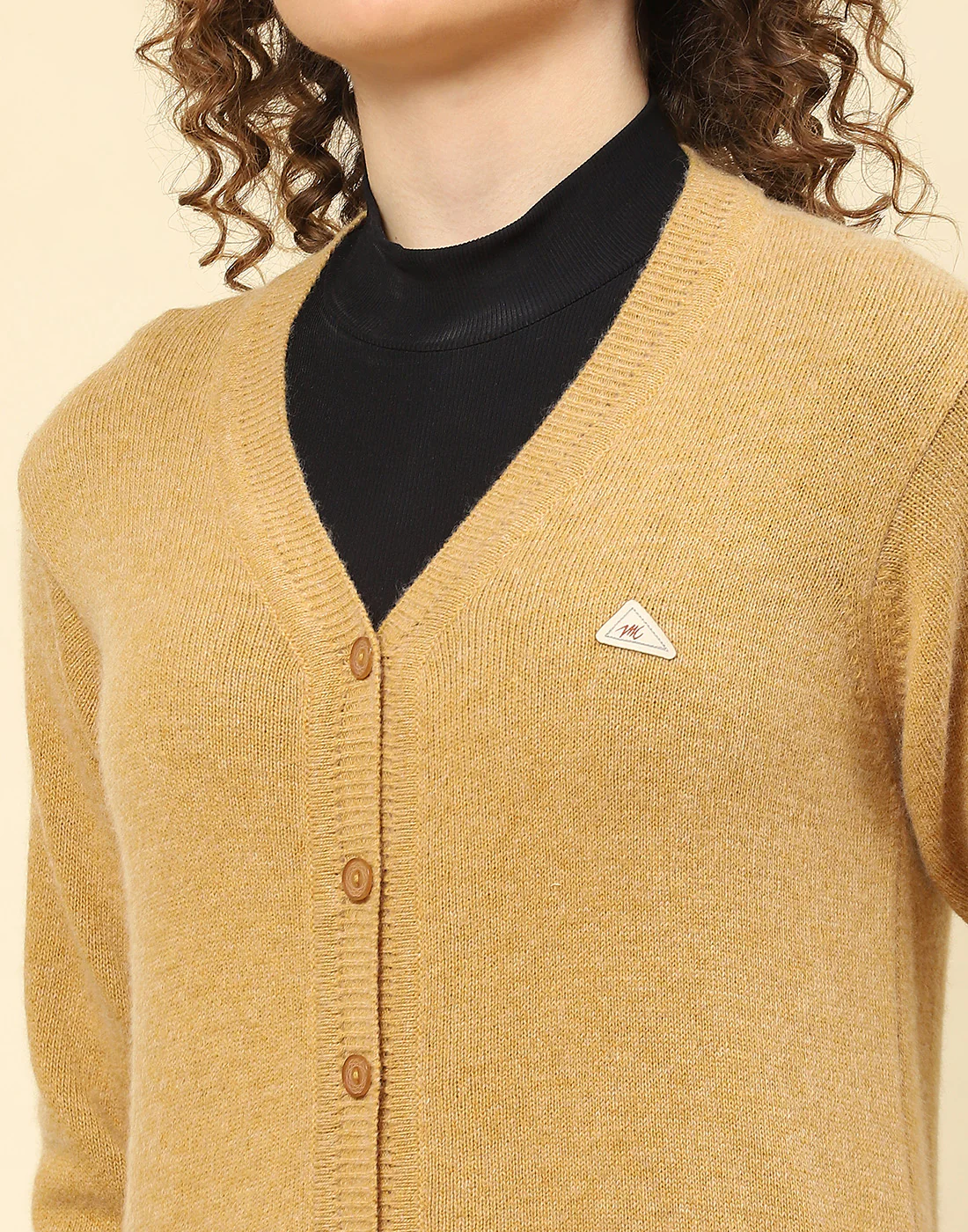 Women Brown Solid V Neck Full Sleeve Cardigan - Image 6