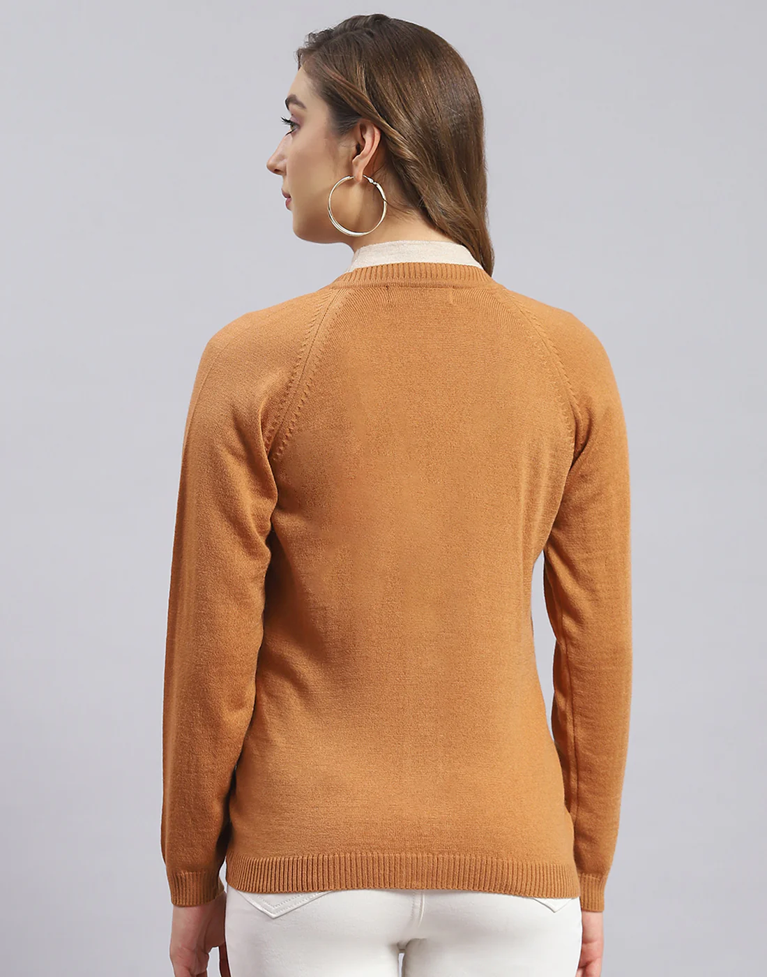 Women Brown Solid V Neck Full Sleeve Sweater - Image 5