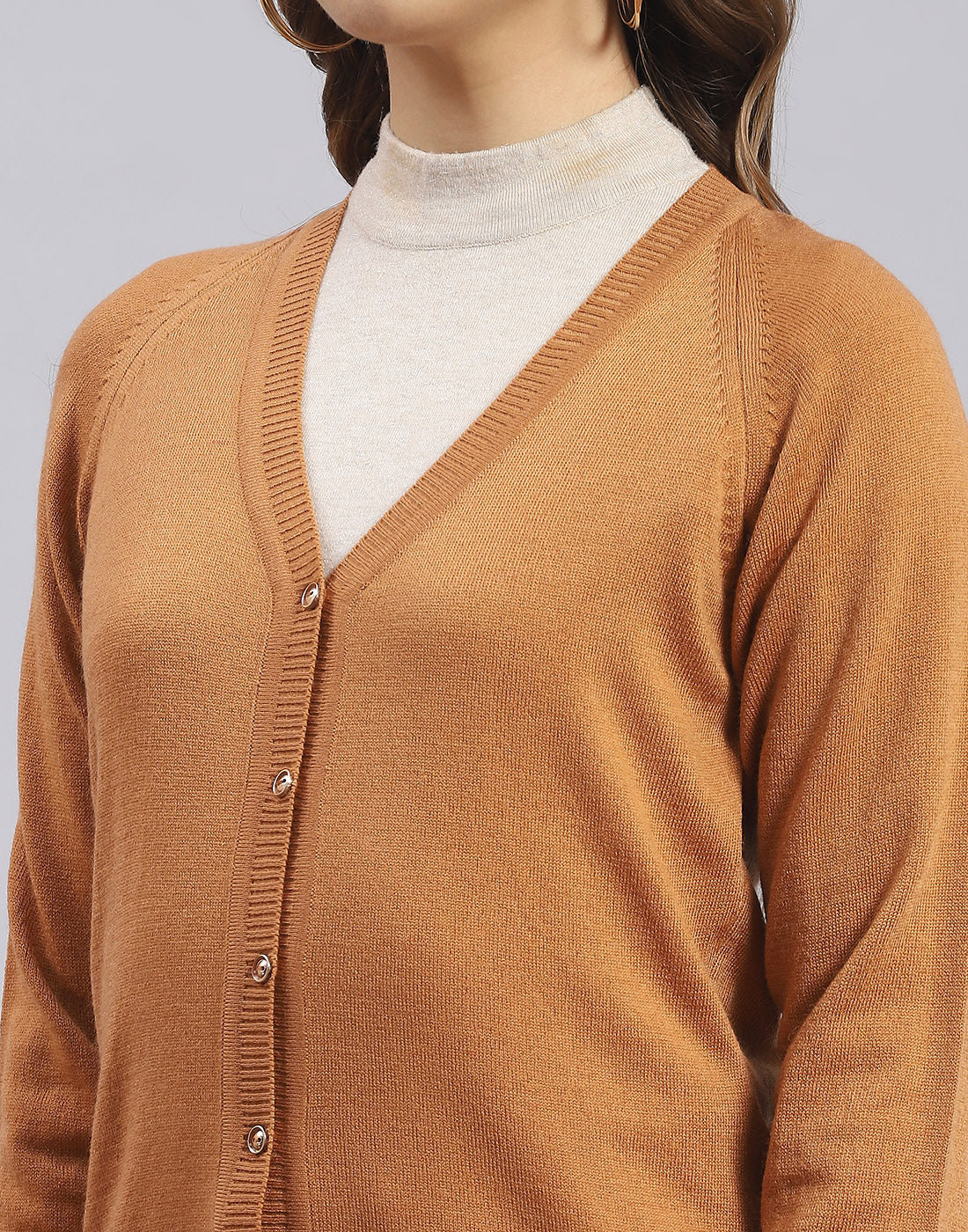Women Brown Solid V Neck Full Sleeve Sweater - Image 6