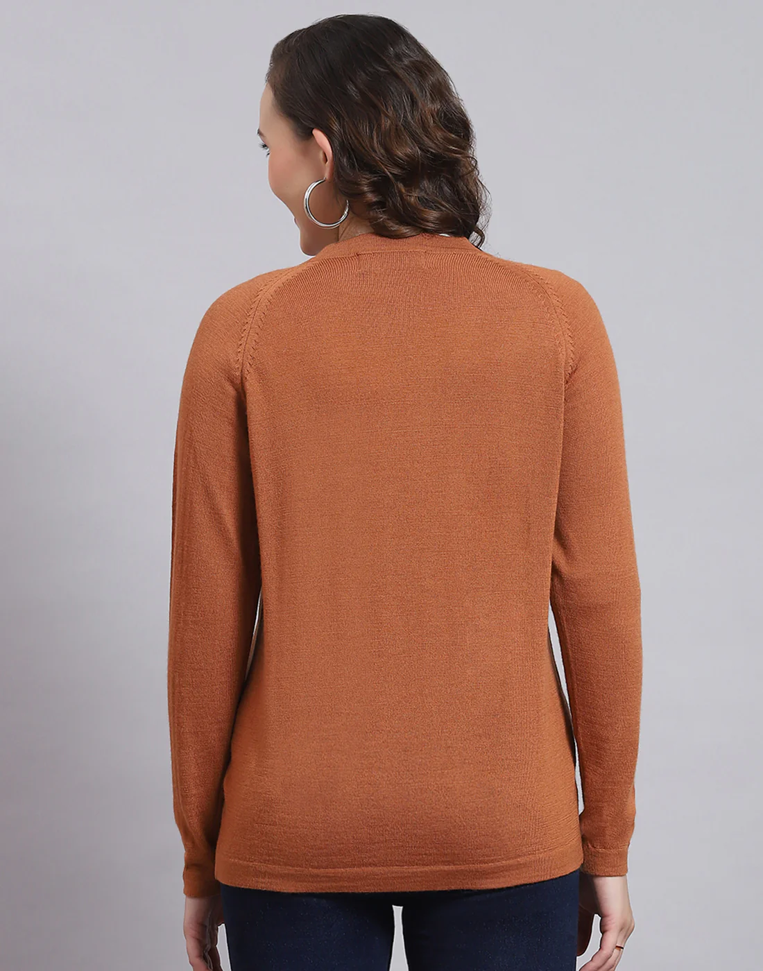Women Brown Solid V Neck Full Sleeve Sweater - Image 5