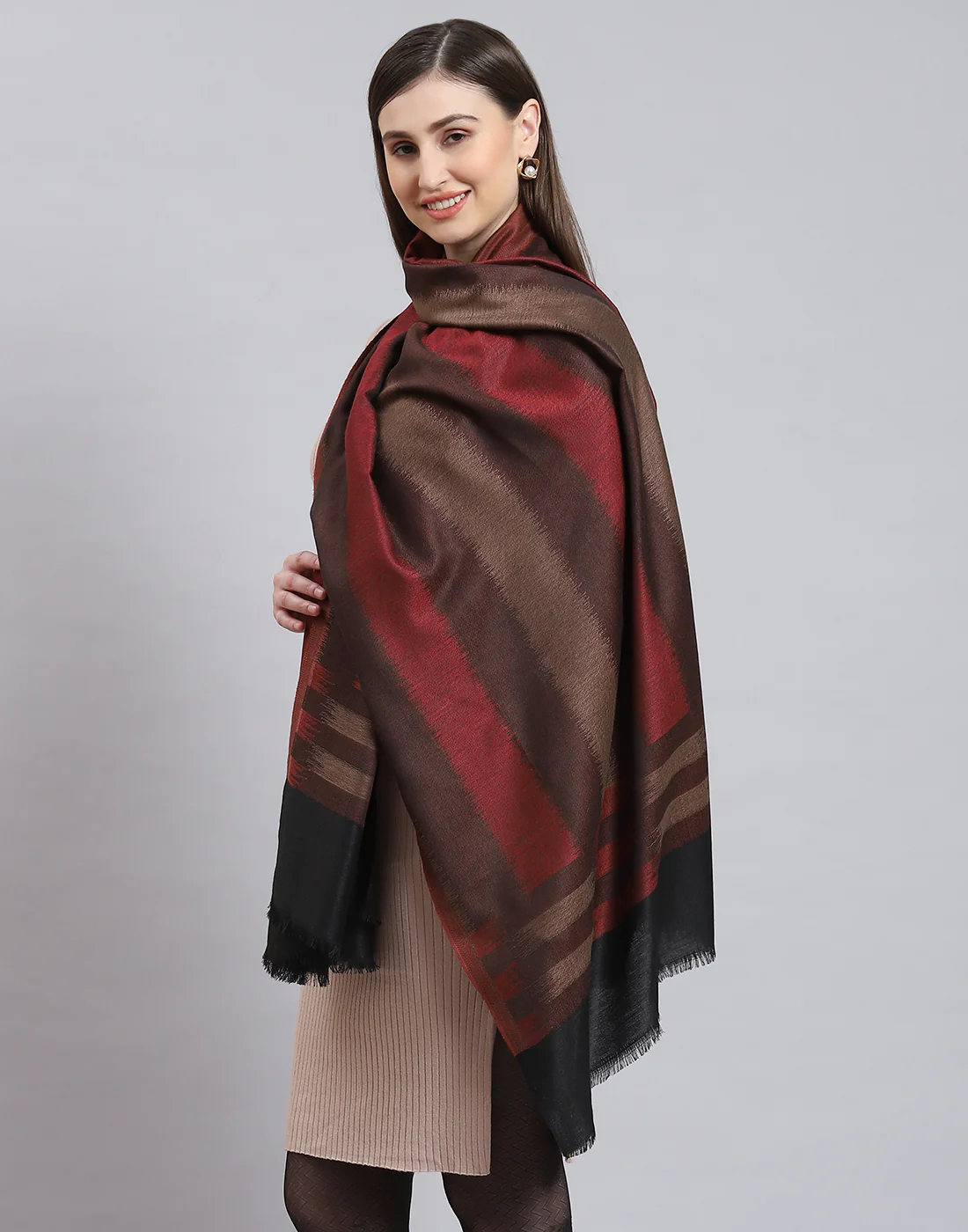Women Brown Stripe Shawl - Image 3
