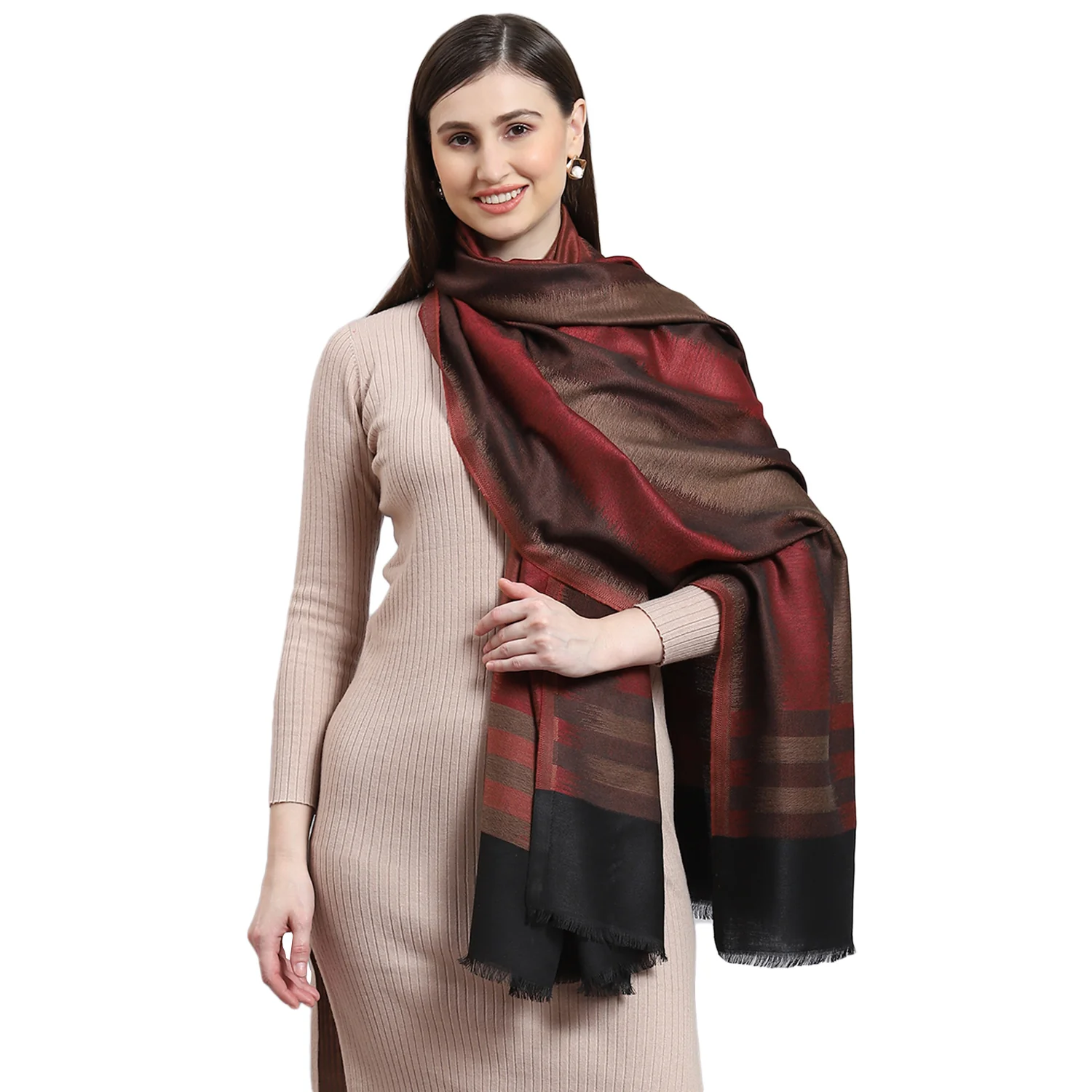 Women Brown Stripe Shawl - Image 5