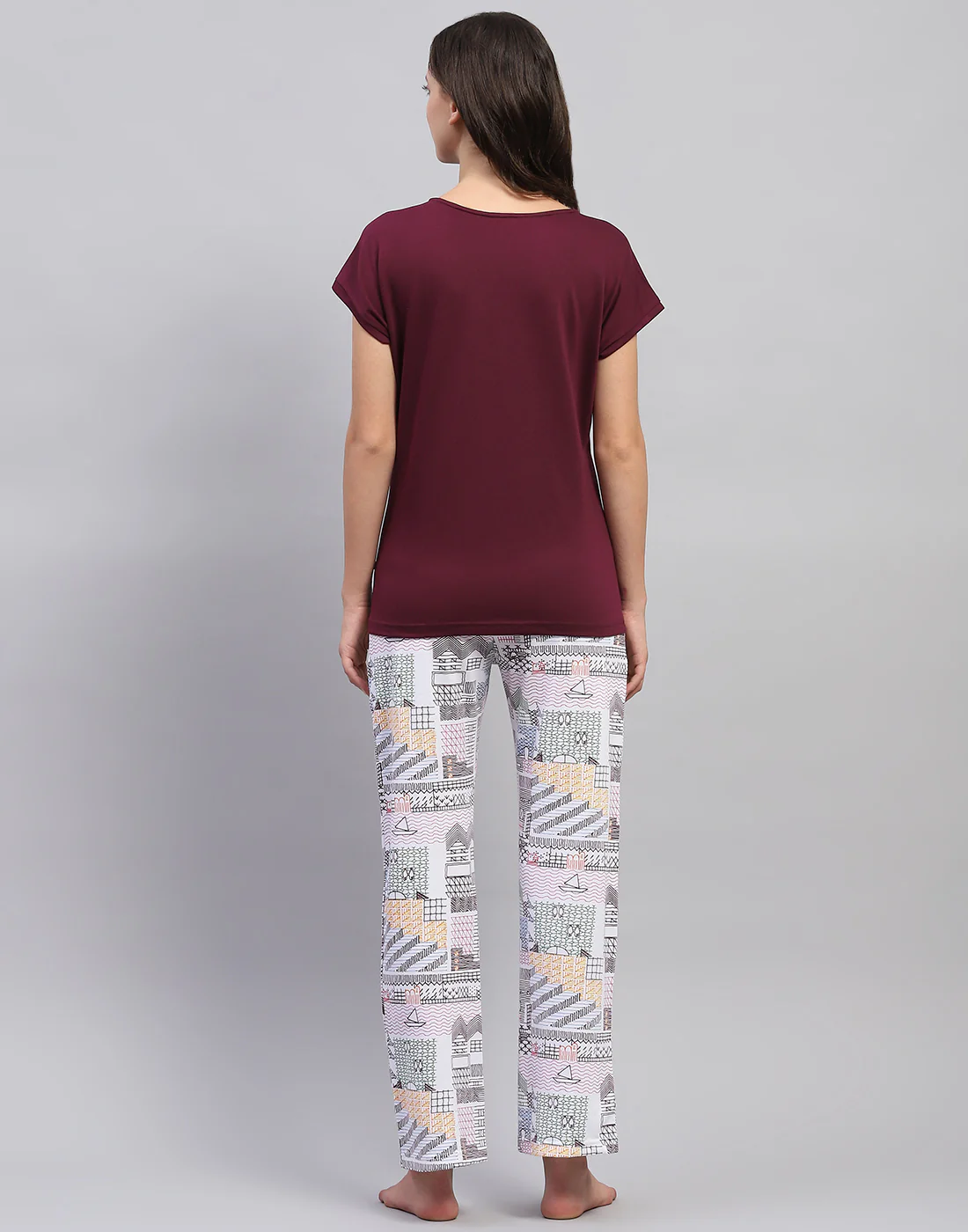 Women Burgundy Embroidered Round Neck Half Sleeve Lower Set - Image 6