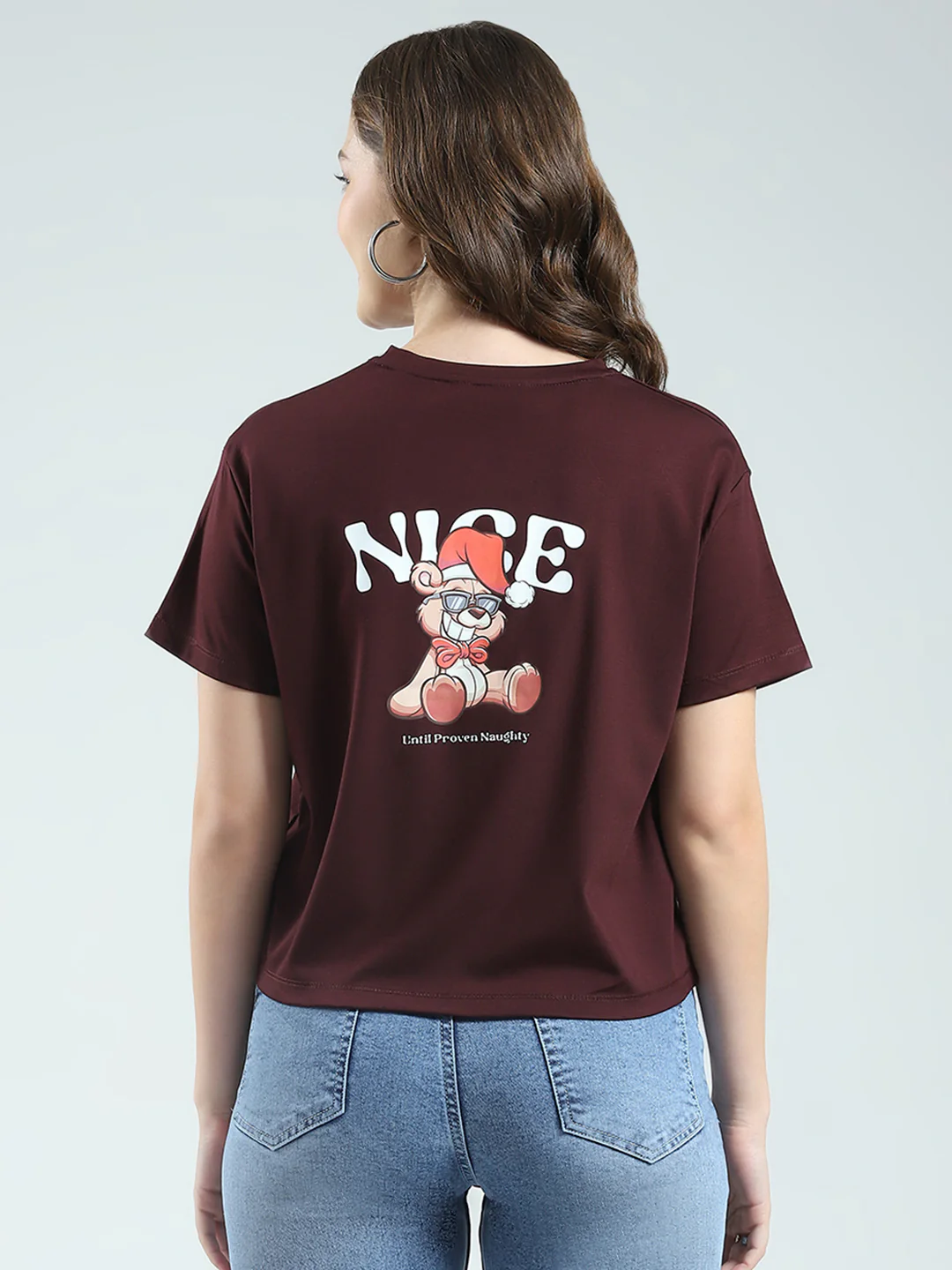 Women Burgundy Embroidered Round Neck Half Sleeve Top - Image 5